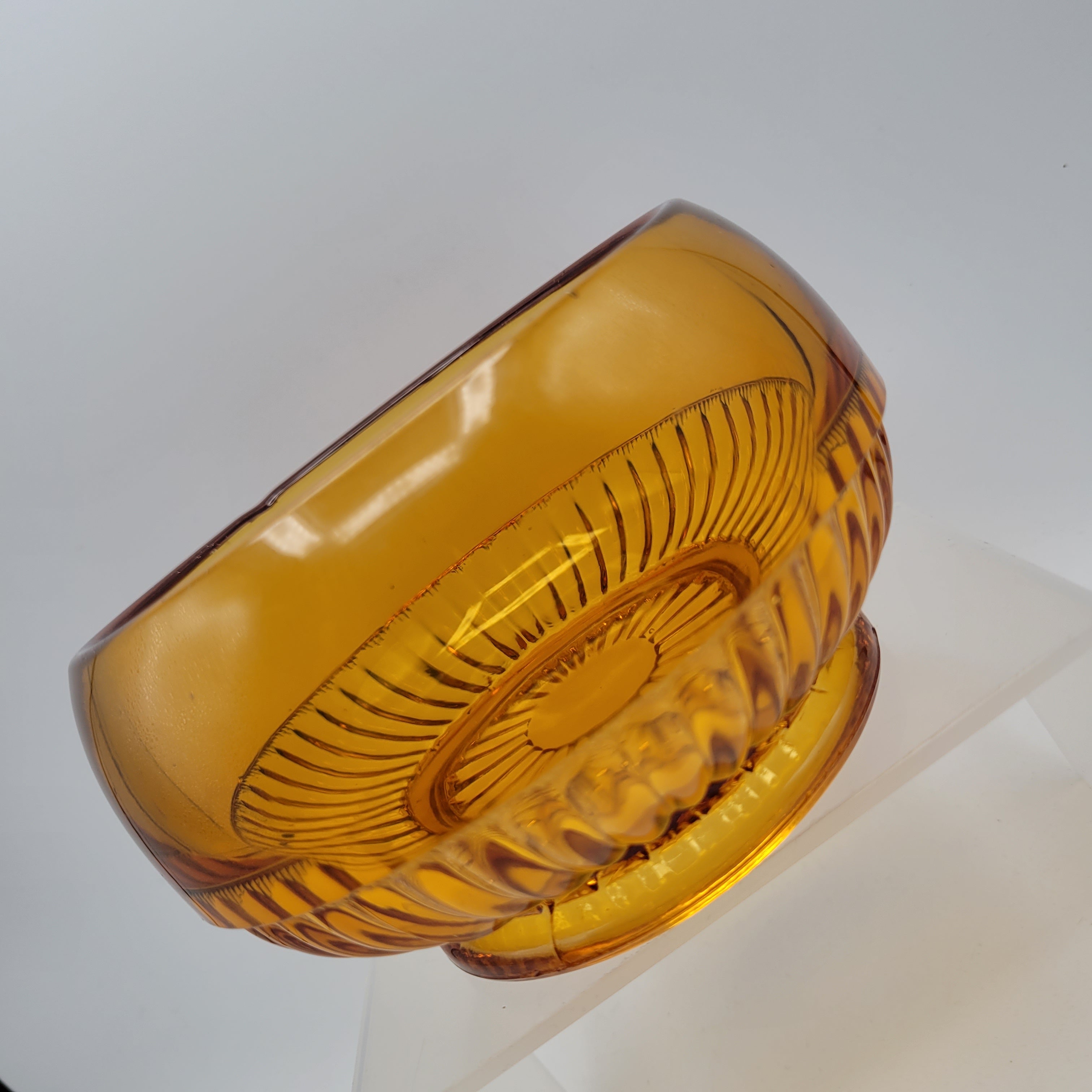 Mid-Century Amber Crystal Bowl — Attributed to Rückl / Sklo Union, Czechoslovakia c. 1965–1975