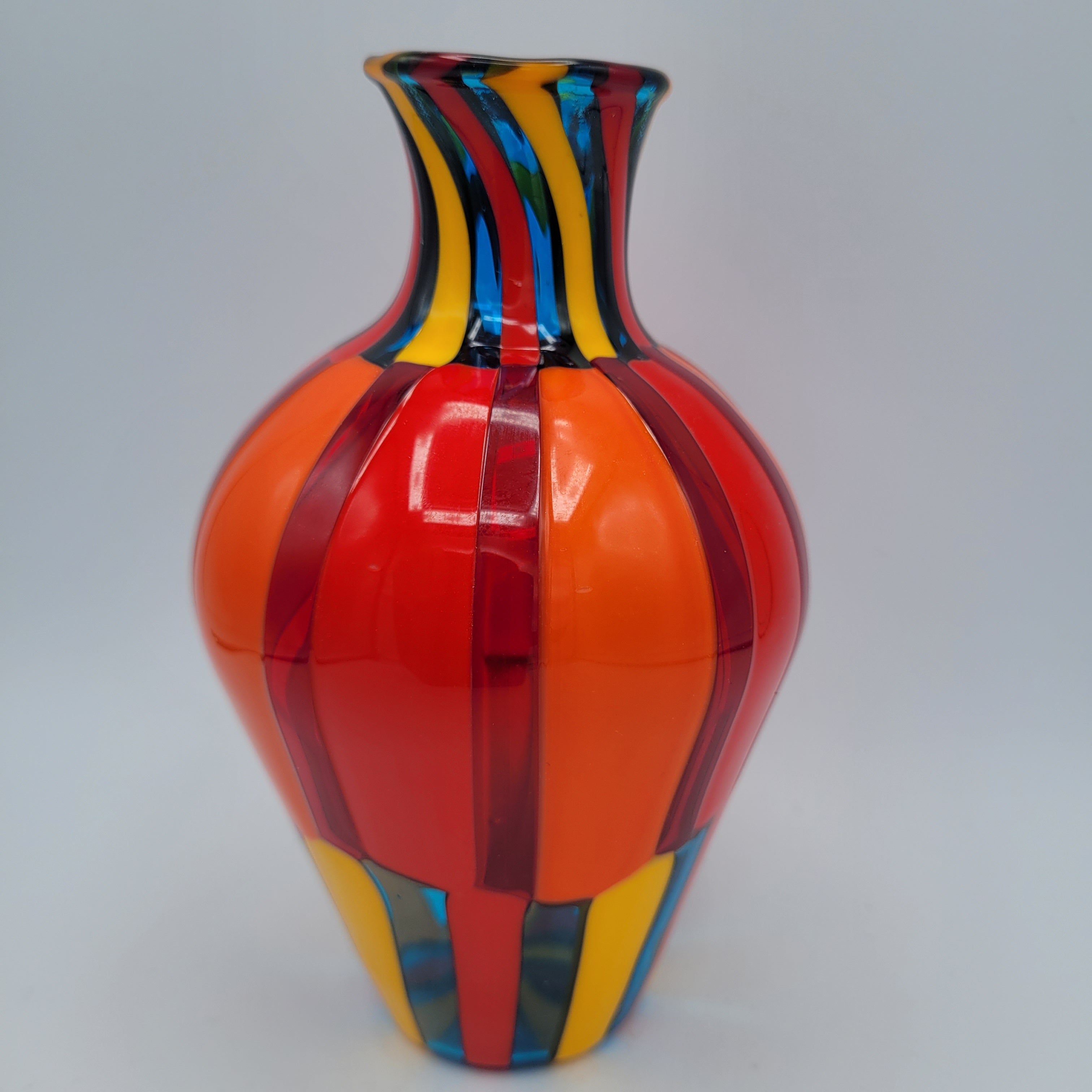 Vibrant Murano Pezzato Art Glass Vase by Angelo Ballarin, 😊 Signed & w/COA. museum quality.