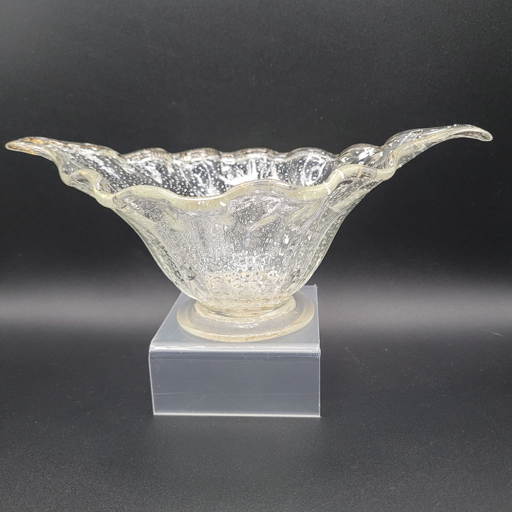 Mid-Century Bohemian Murano-Style Art Glass Bowl – Gold & Spatter Inclusion, Handblown (Unmarked)