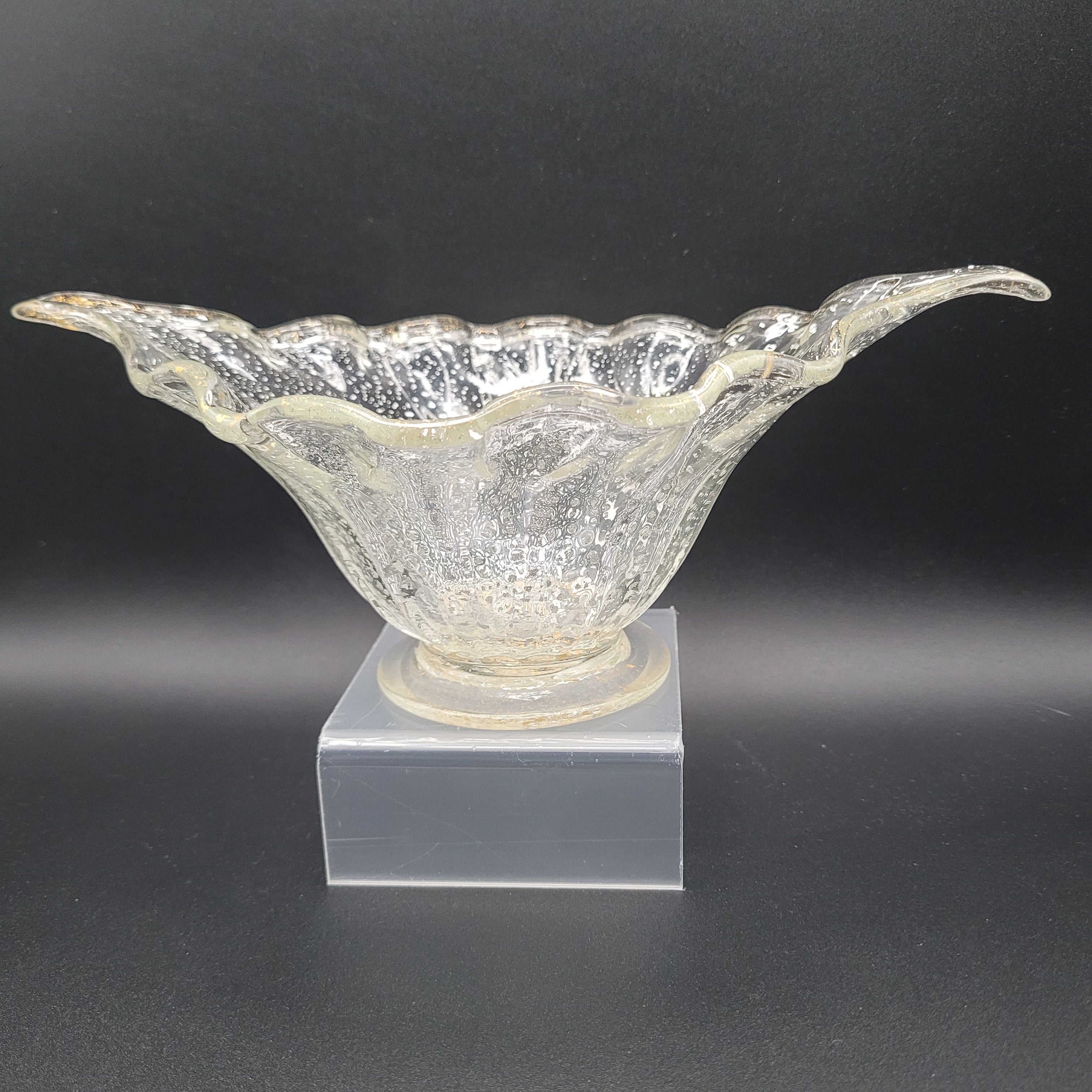 Mid-Century Bohemian Murano-Style Art Glass Bowl – Gold & Spatter Inclusion, Handblown (Unmarked)