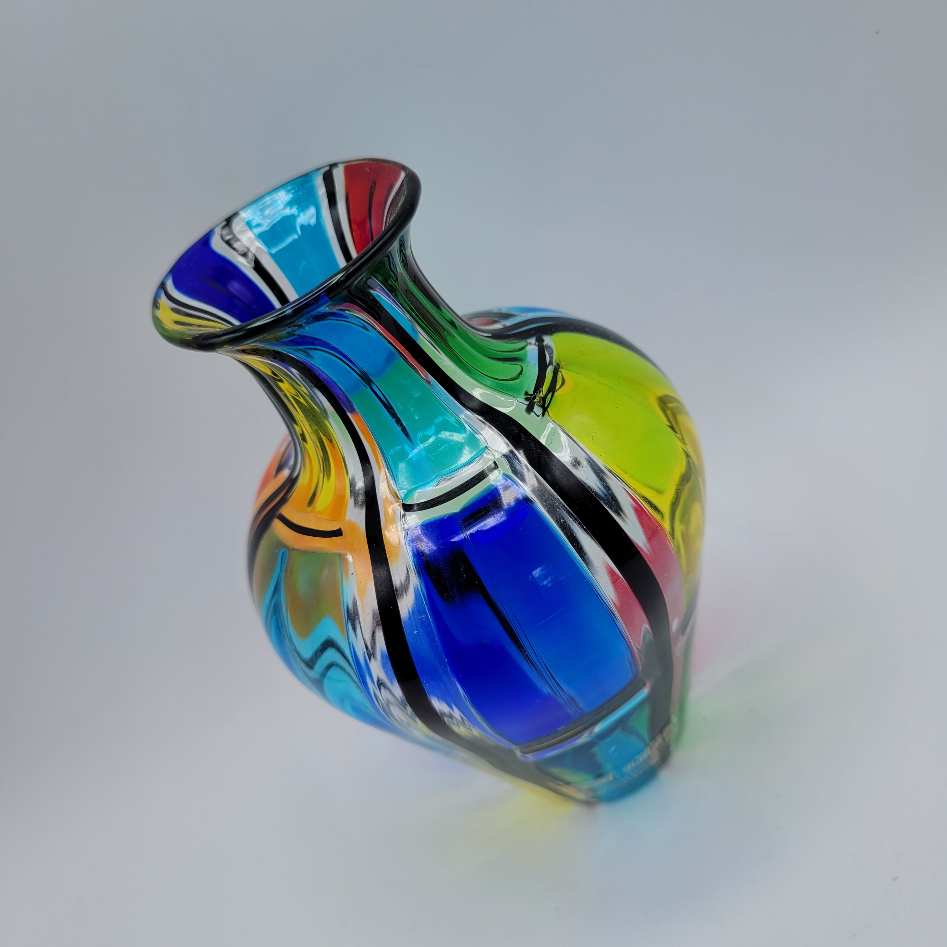 Angelo Ballarin "Carnevale Vase" from the F&M Ballarin studio. Signed, label, and certified Murano Pezzato Glass