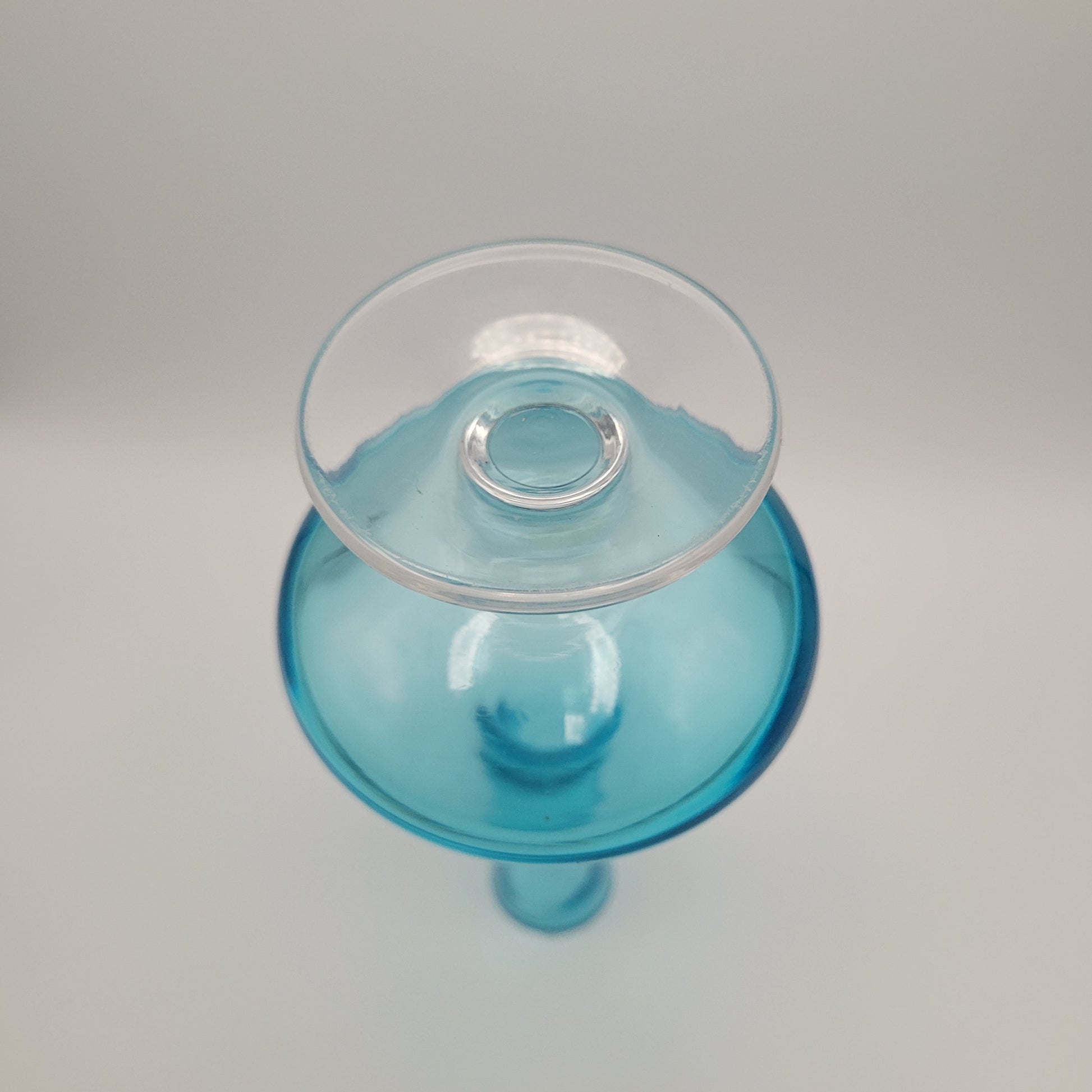 Scandinavian Art Glass Blue Sommerso footed Bud Vase.