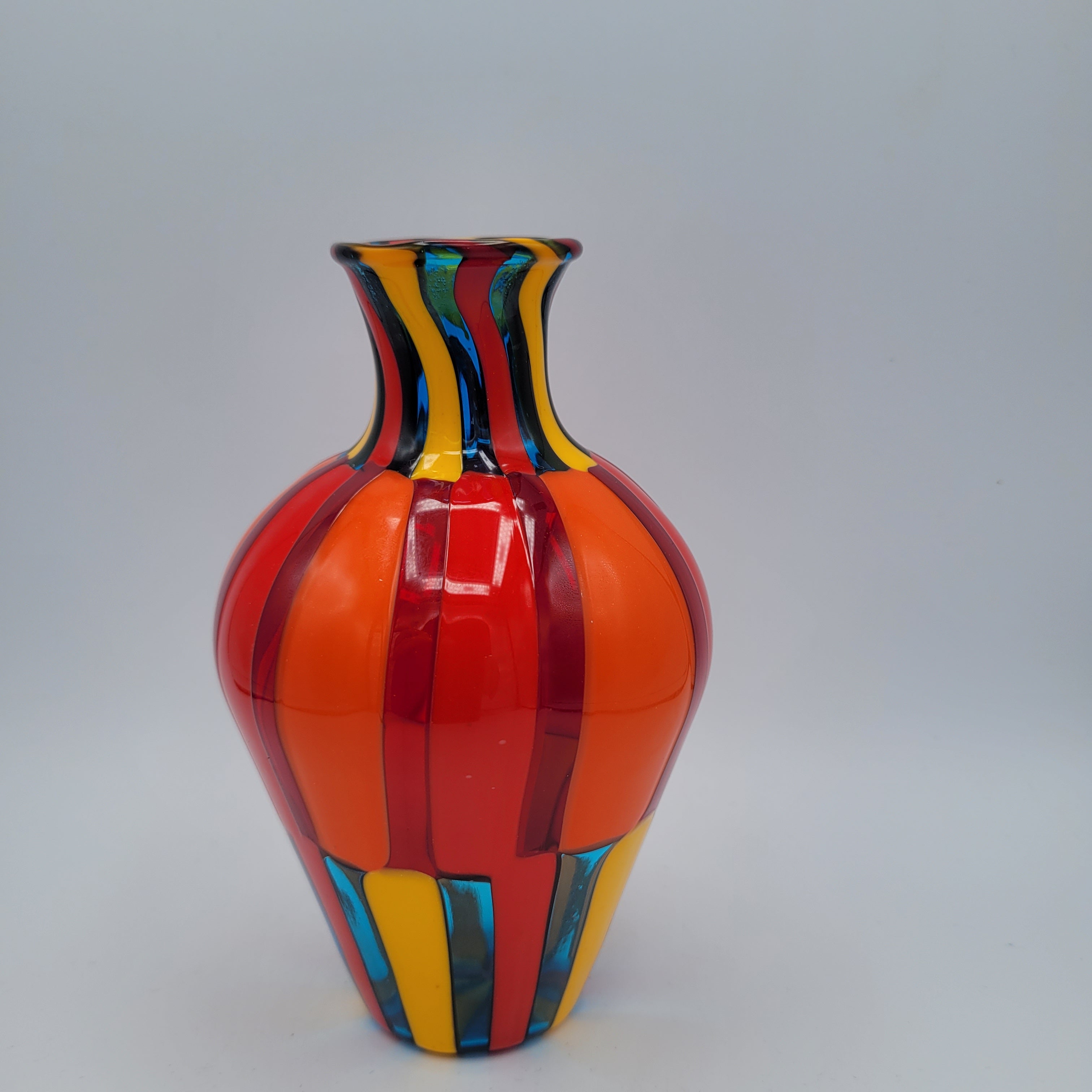 Vibrant Murano Pezzato Art Glass Vase by Angelo Ballarin, 😊 Signed & w/COA. museum quality.