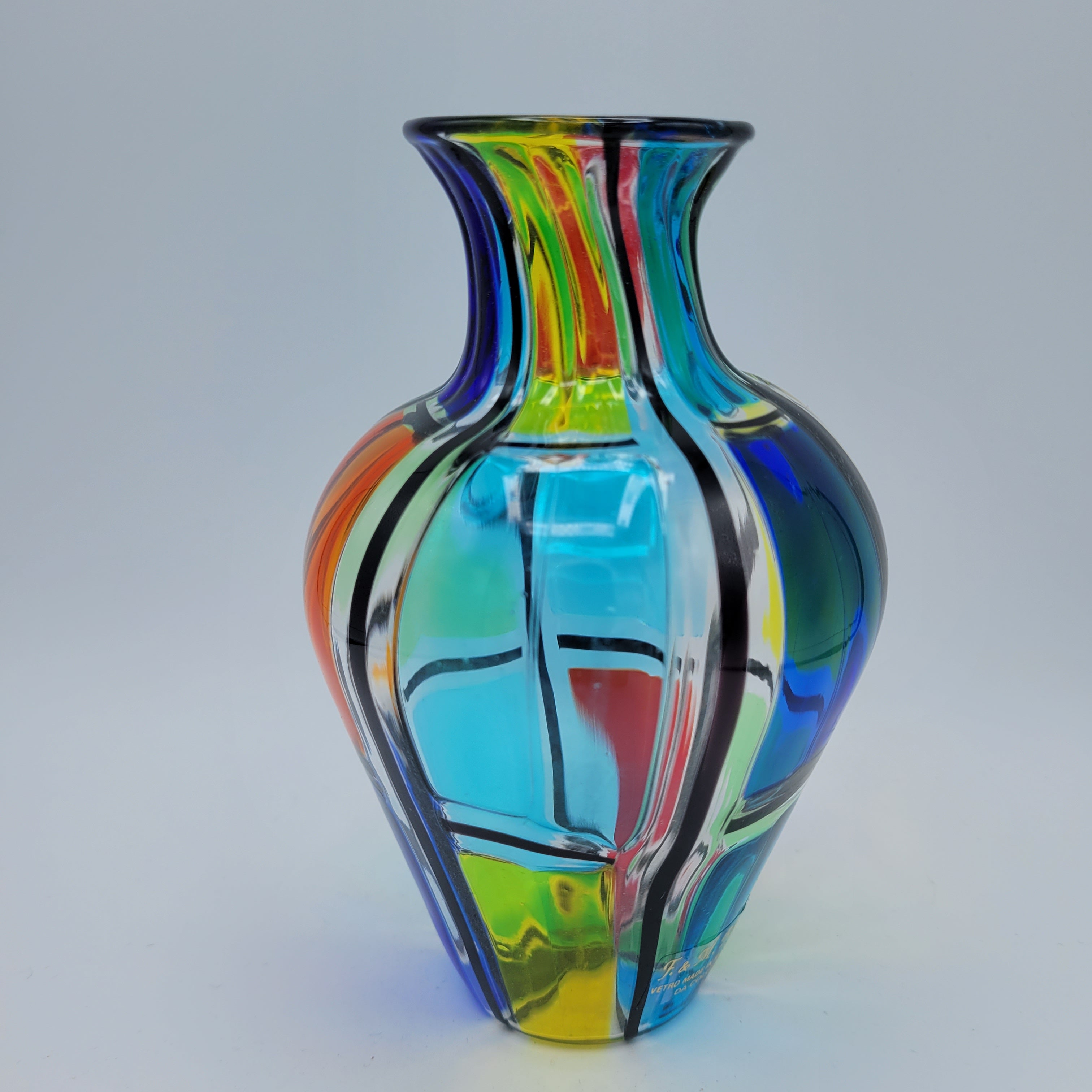 Angelo Ballarin "Carnevale Vase" from the F&M Ballarin studio. Signed, label, and certified Murano Pezzato Glass