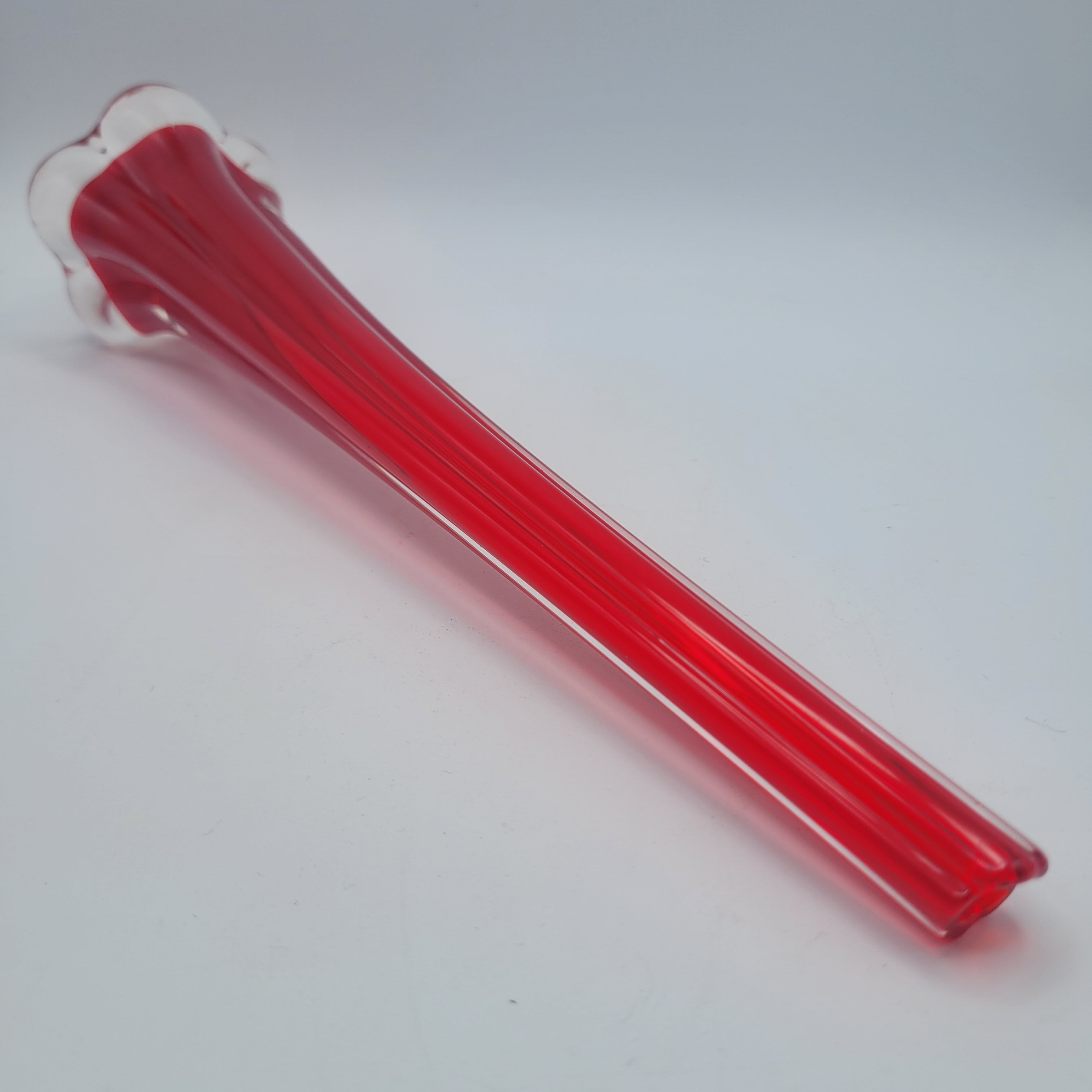 Tall Red Cased Glass Bud Vase — Mid-Century Modern Elegance (28 cm)