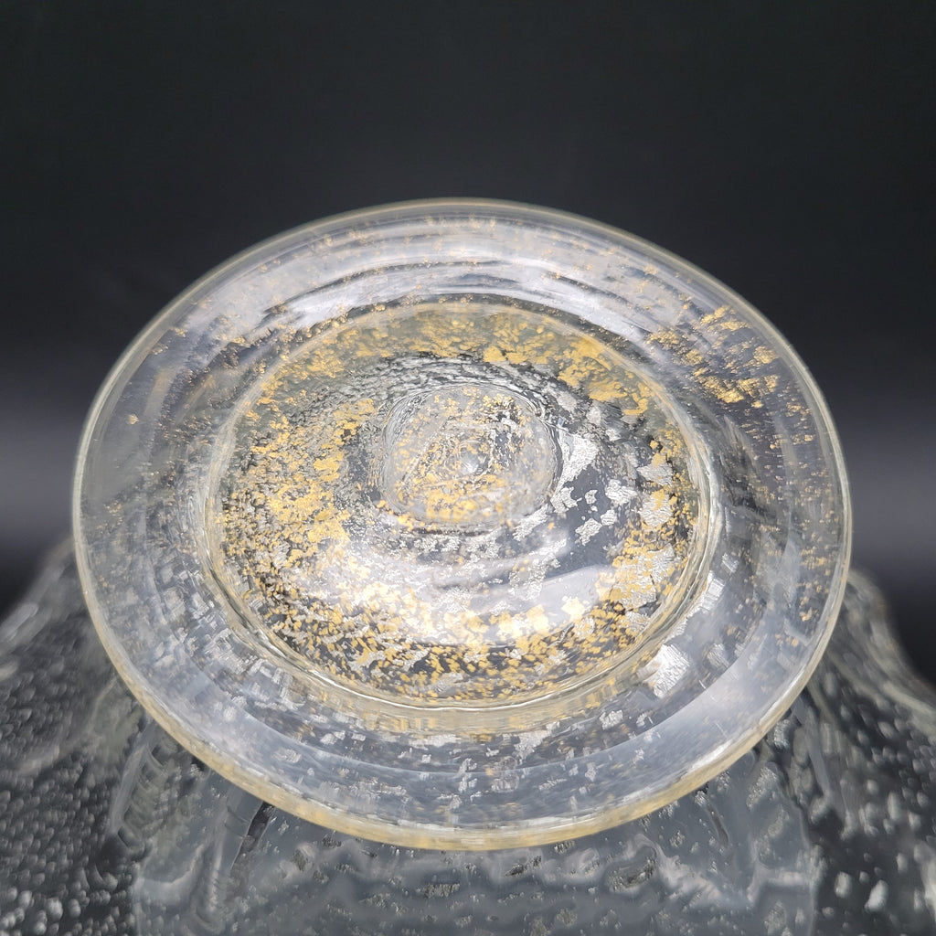 Mid-Century Bohemian Murano-Style Art Glass Bowl – Gold & Spatter Inclusion, Handblown (Unmarked)