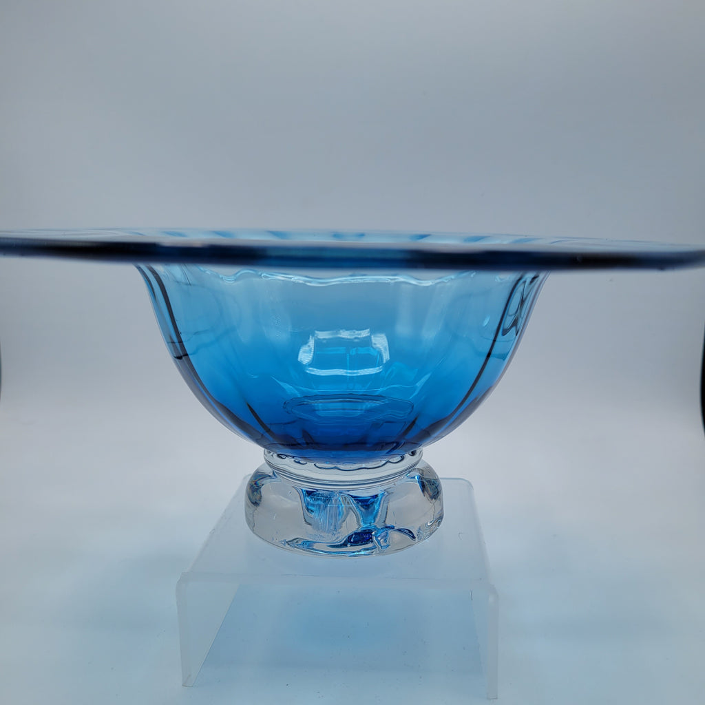 Hand-Blown Blue Footed Studio Art Glass Bowl — Bohemian, c.1960s–70s