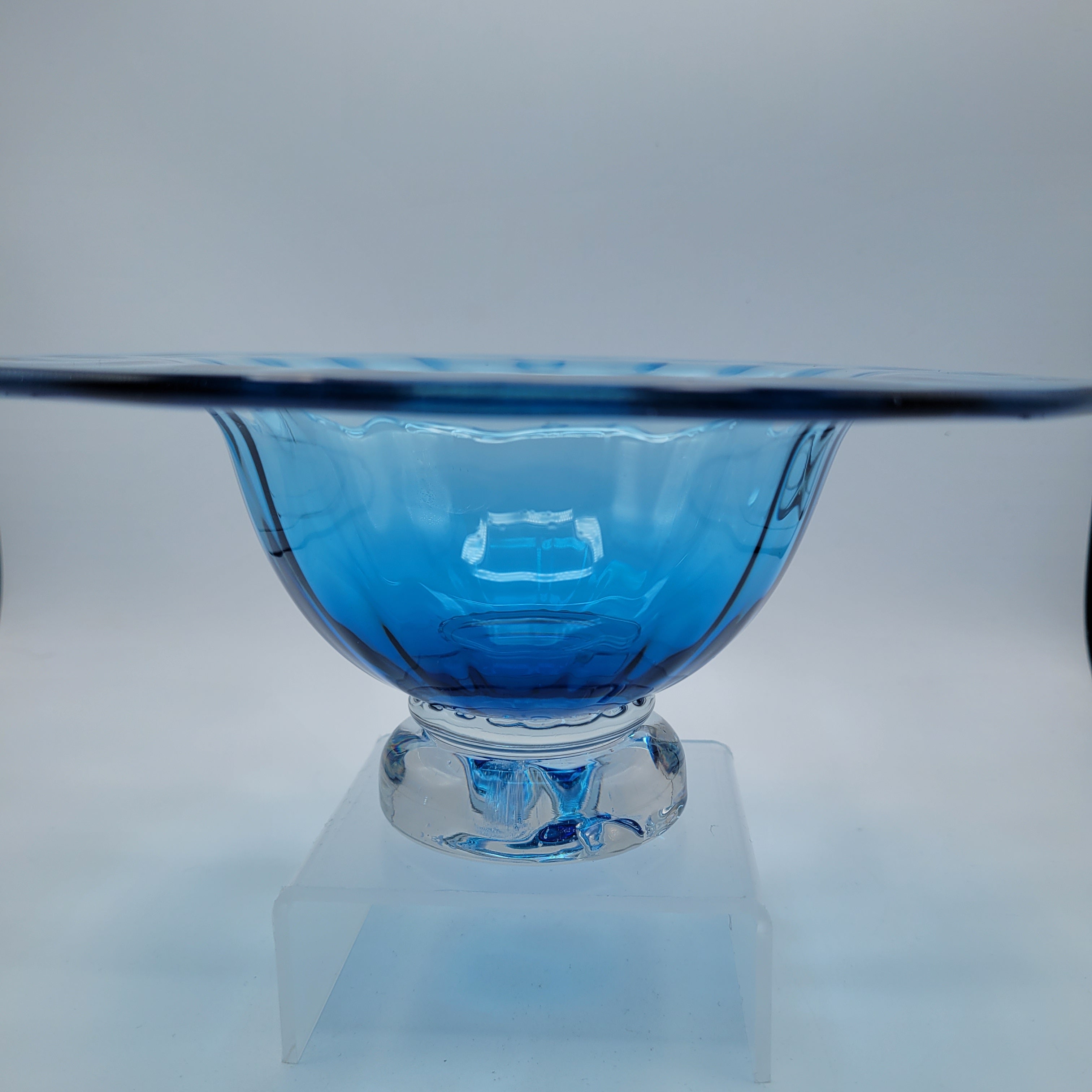 Hand-Blown Blue Footed Studio Art Glass Bowl — Bohemian, c.1960s–70s