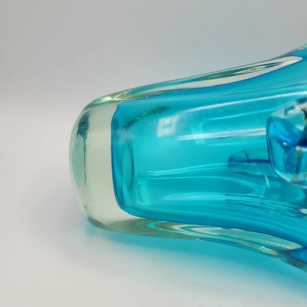 Sommerso Glass Basket Vase – Turquoise & Aqua, Likely Murano, in the Manner of Seguso Vetri d’Arte, c.1960s