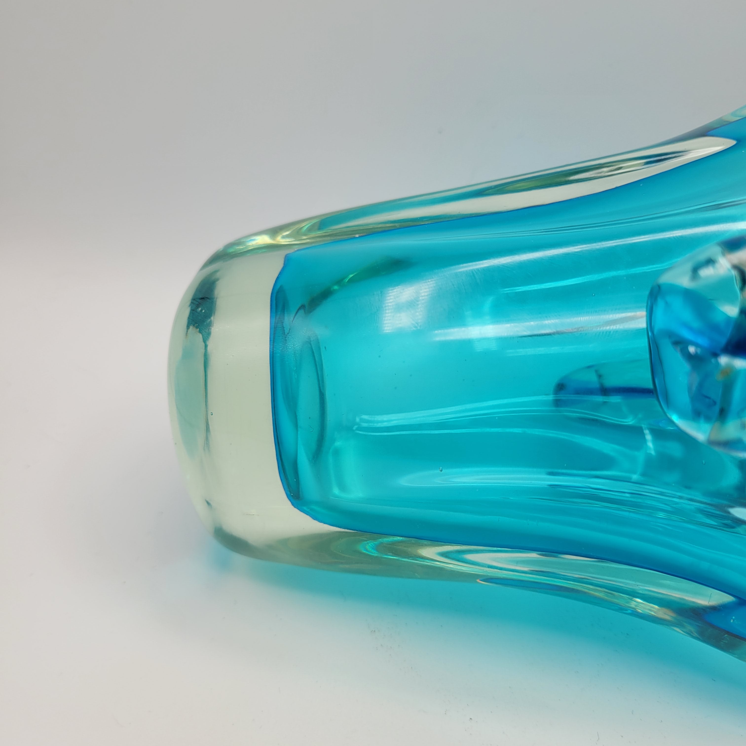 Sommerso Glass Basket Vase – Turquoise & Aqua, Likely Murano, in the Manner of Seguso Vetri d’Arte, c.1960s