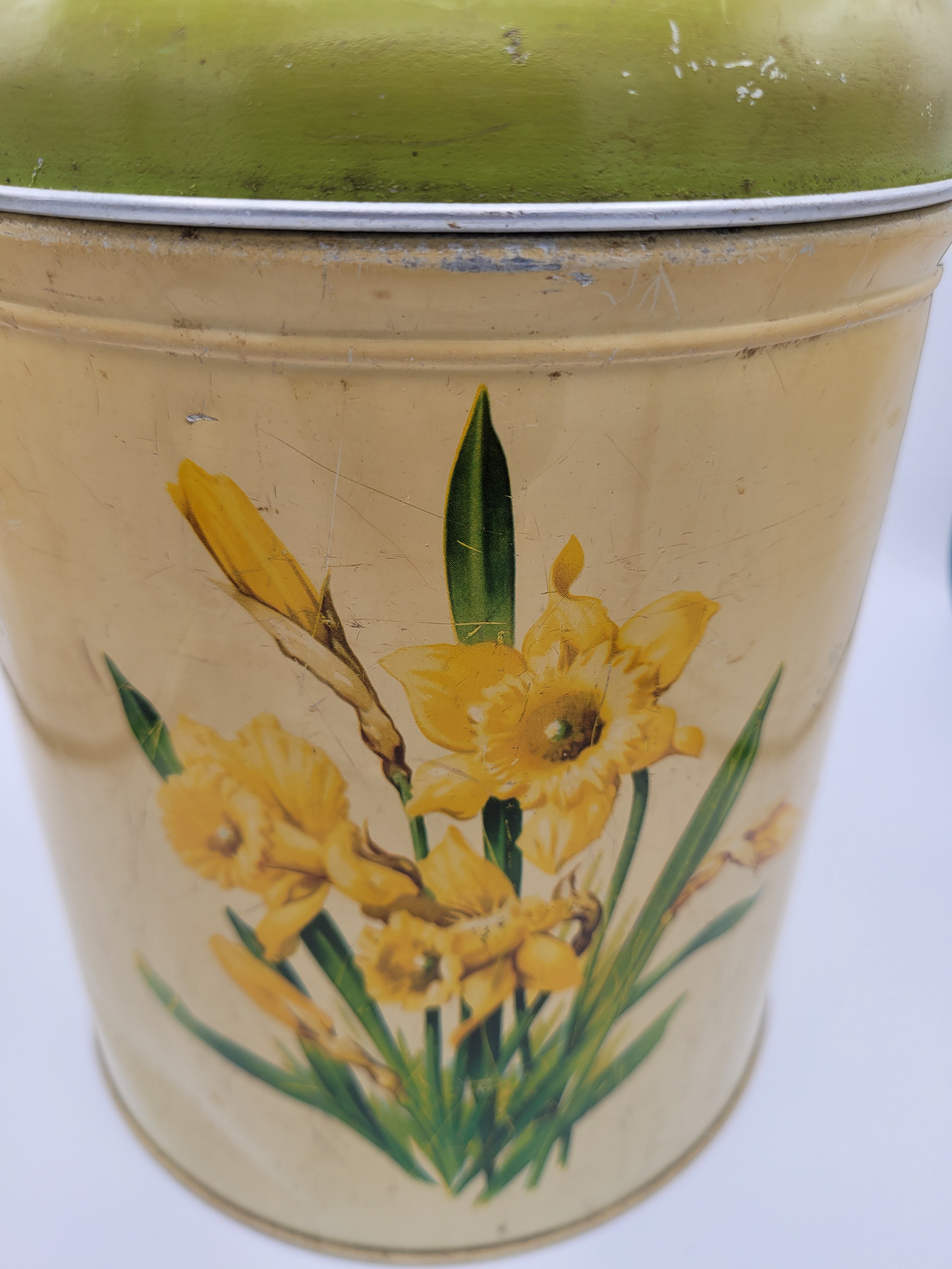 Worcester ware "Daffodils" tinplate flour cannister 1950s