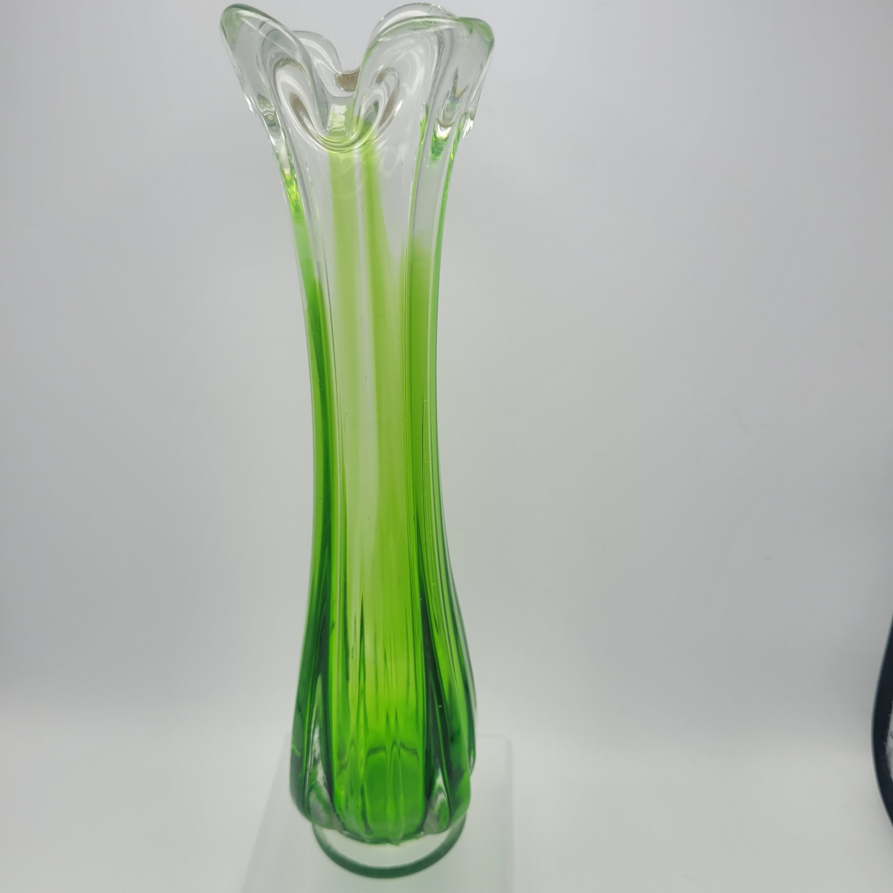 Pair of Vibrant Green Swung Vases. Likely American mid century Glassware - unmarked.
