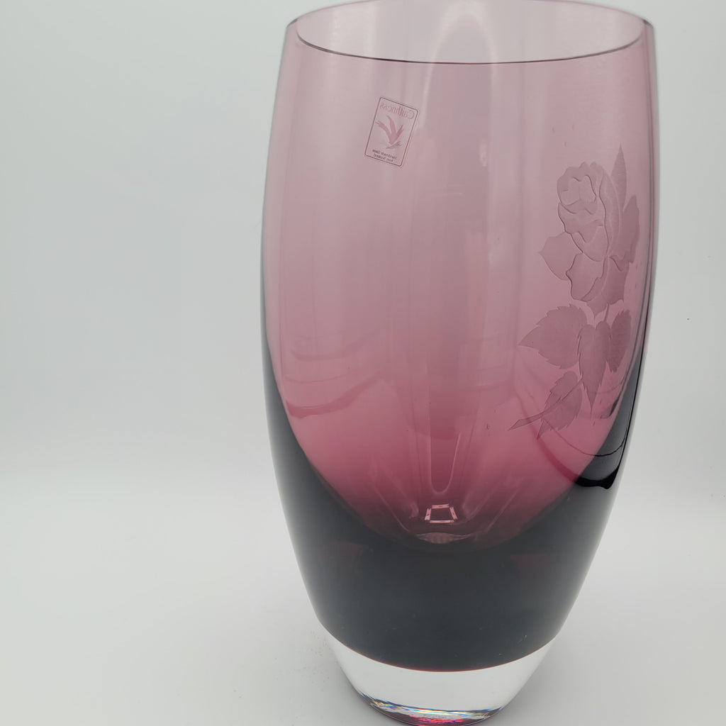 Caithness Vase, Rose etched 1970s or earlier...with label