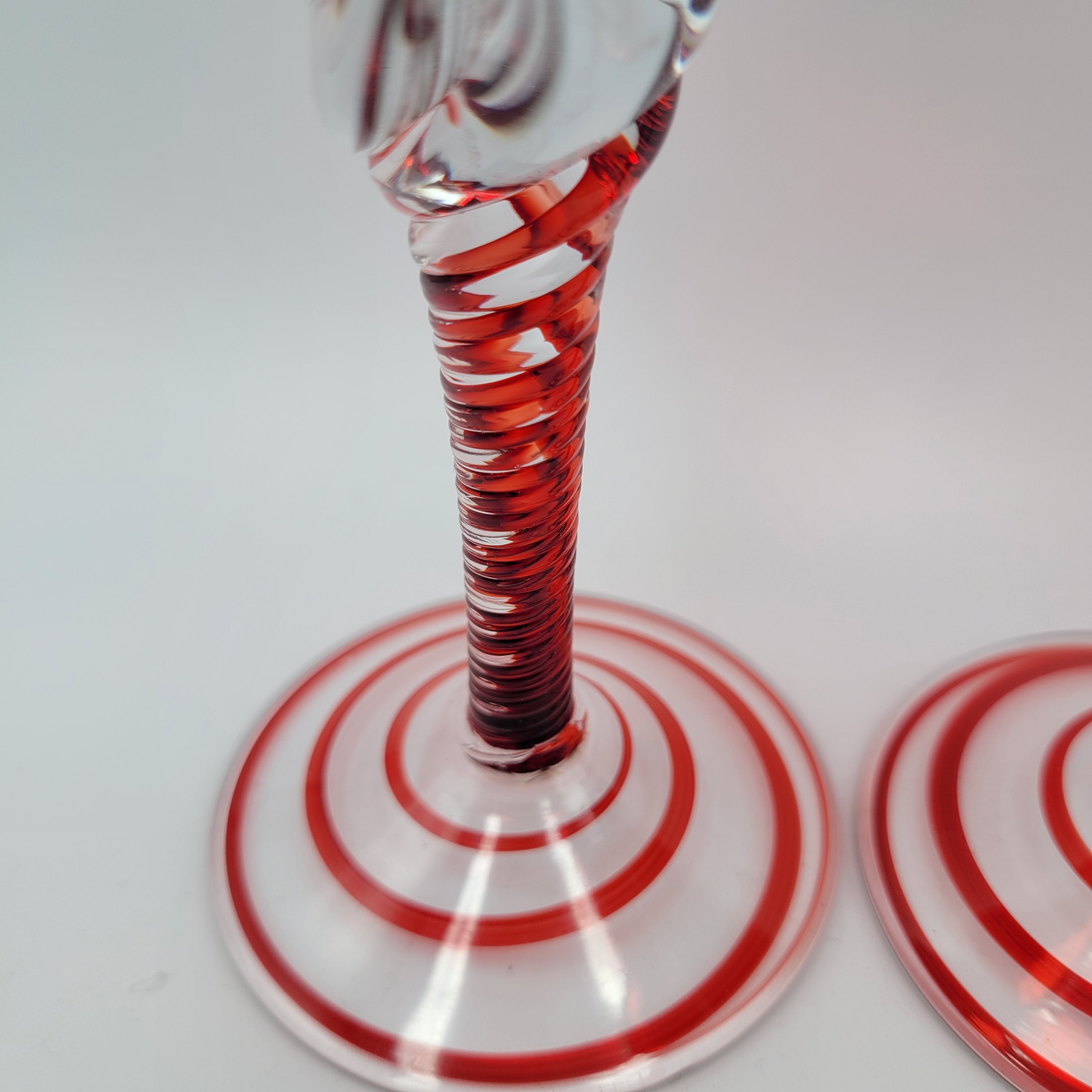 Pair of Polish hand-blown, Ruby glass, twisted stem  candleholders.1960s/70s MCM