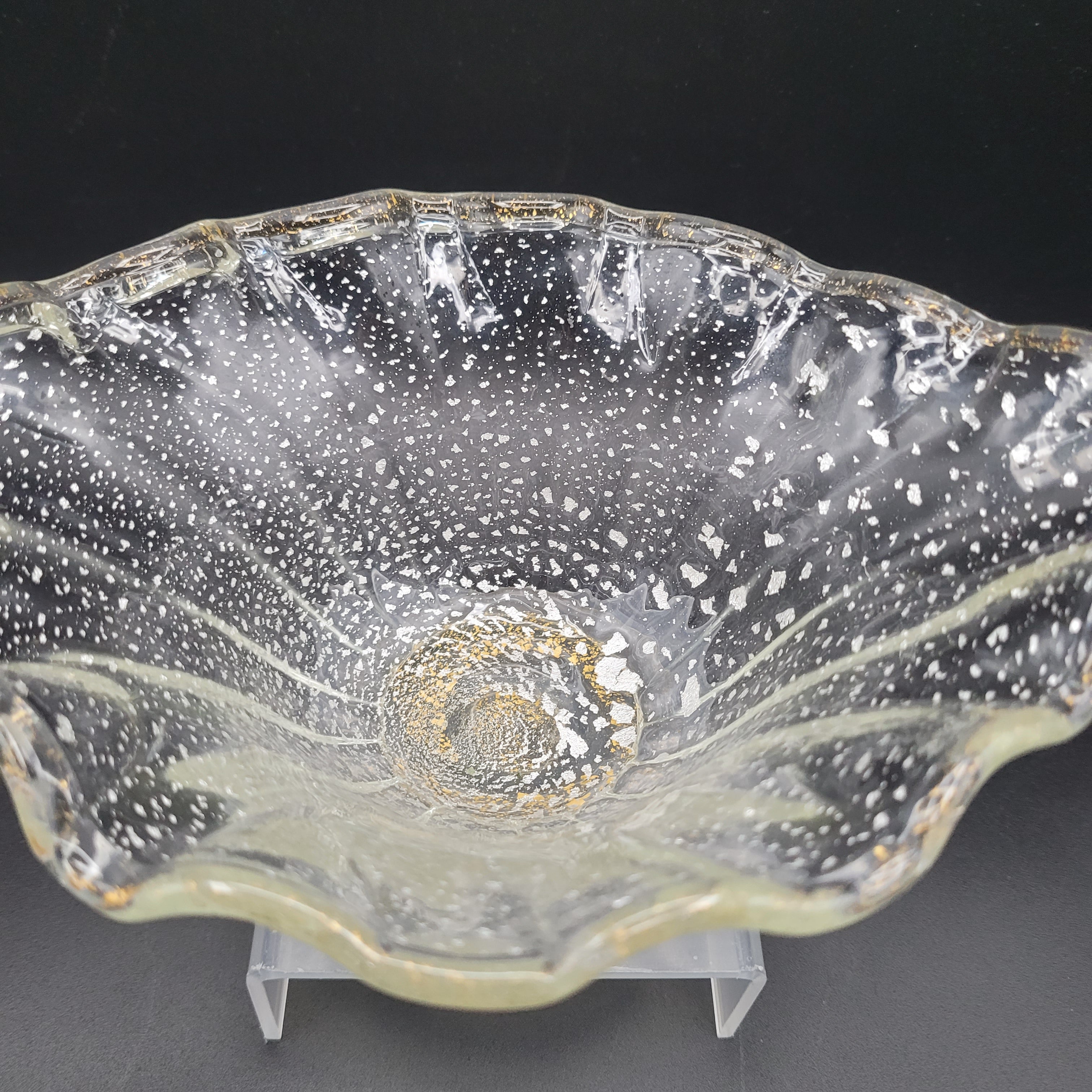 Mid-Century Bohemian Murano-Style Art Glass Bowl – Gold & Spatter Inclusion, Handblown (Unmarked)