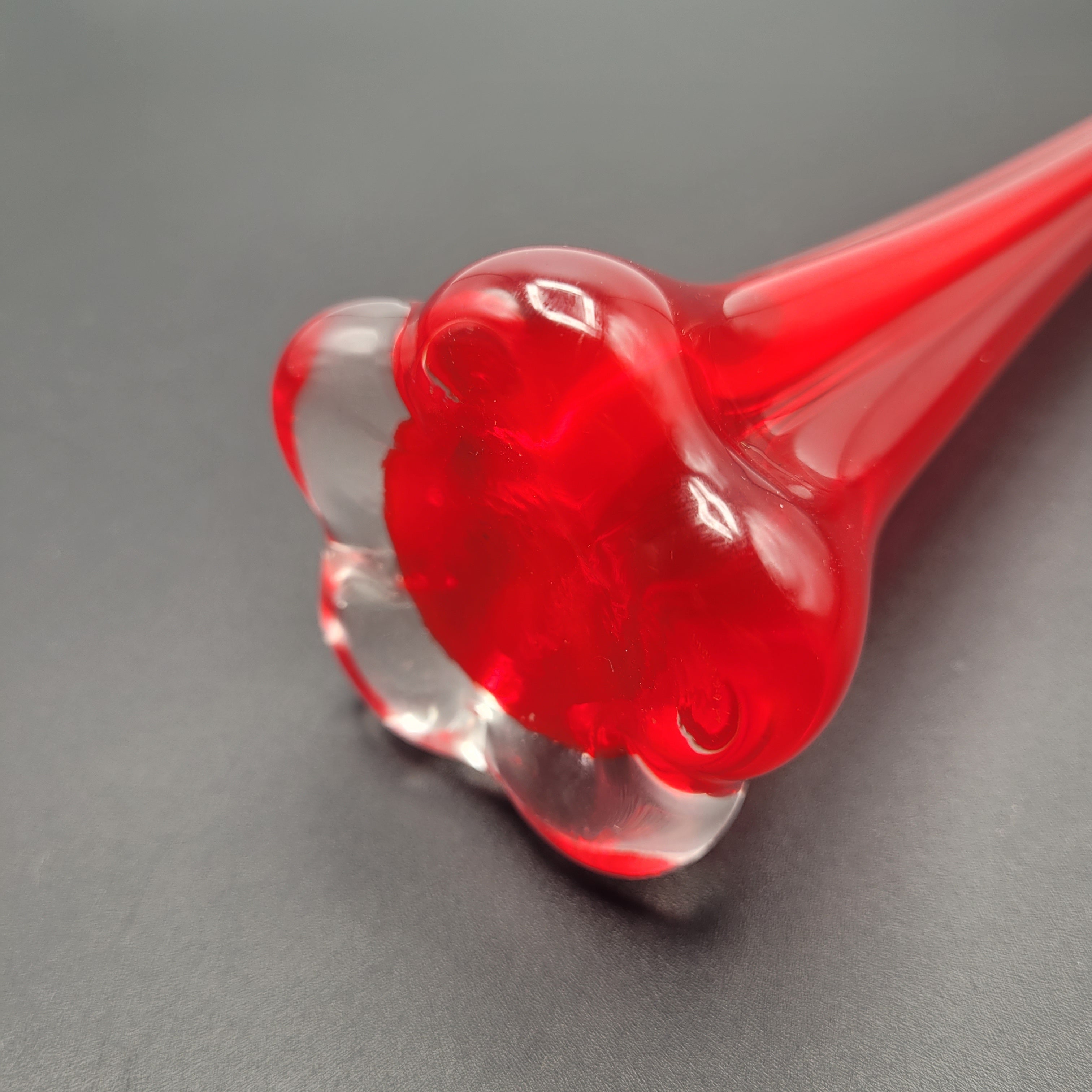 Tall Red Cased Glass Bud Vase — Mid-Century Modern Elegance (28 cm)