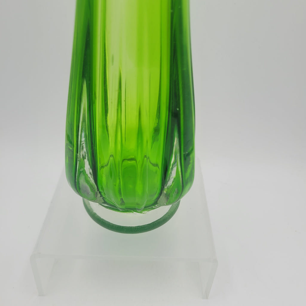 Pair of Vibrant Green Swung Vases. Likely American mid century Glassware - unmarked.