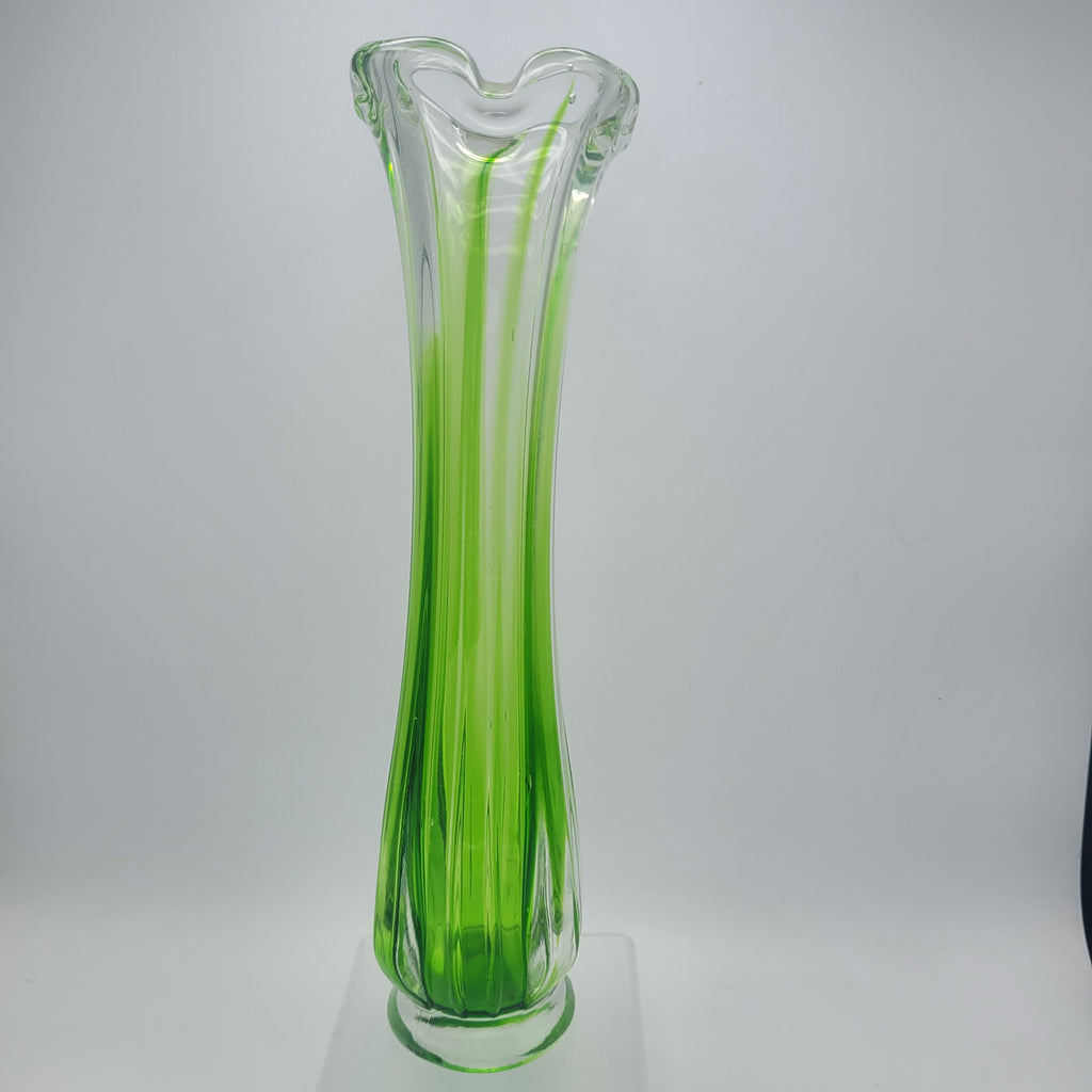 Pair of Vibrant Green Swung Vases. Likely American mid century Glassware - unmarked.