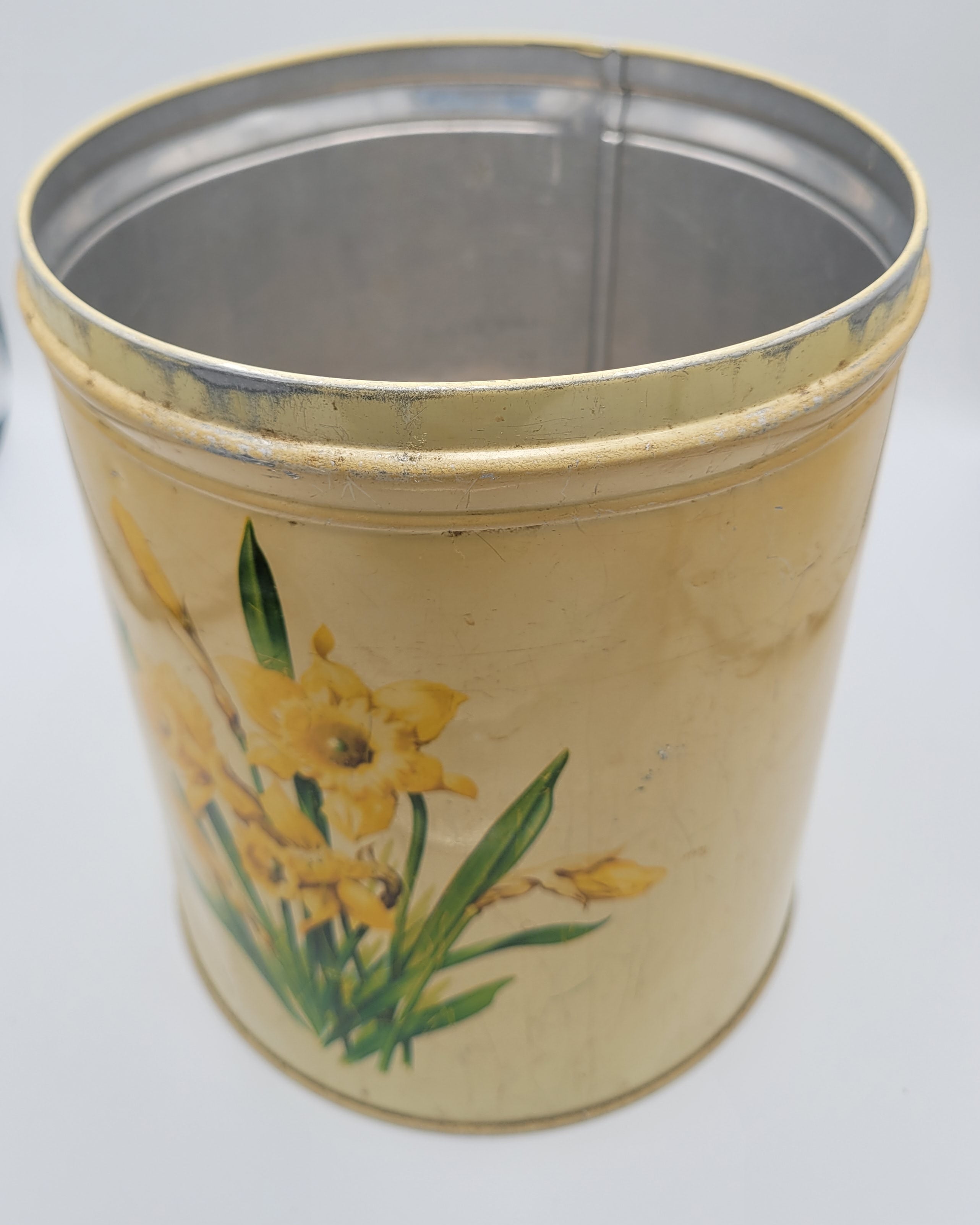 Worcester ware "Daffodils" tinplate flour cannister 1950s