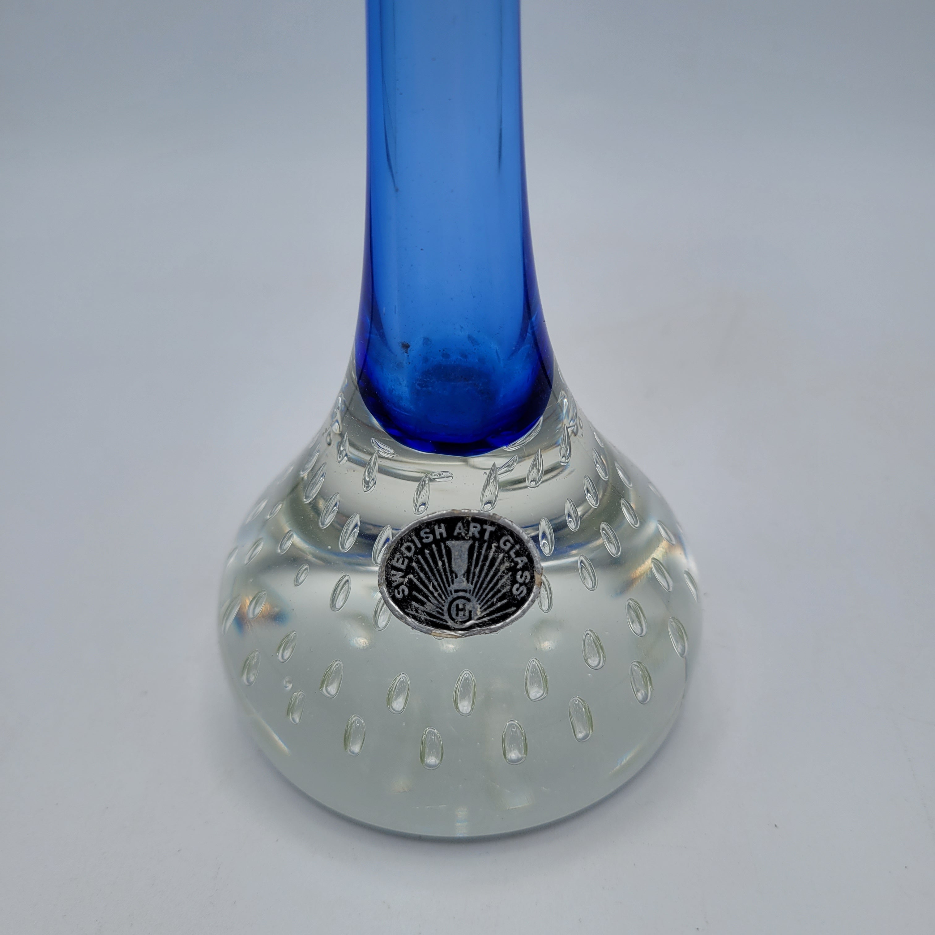 Tall Swedish Art Glass Pulpit Vase — Cobalt Blue with Controlled-Bubble Base, 35 cm tall