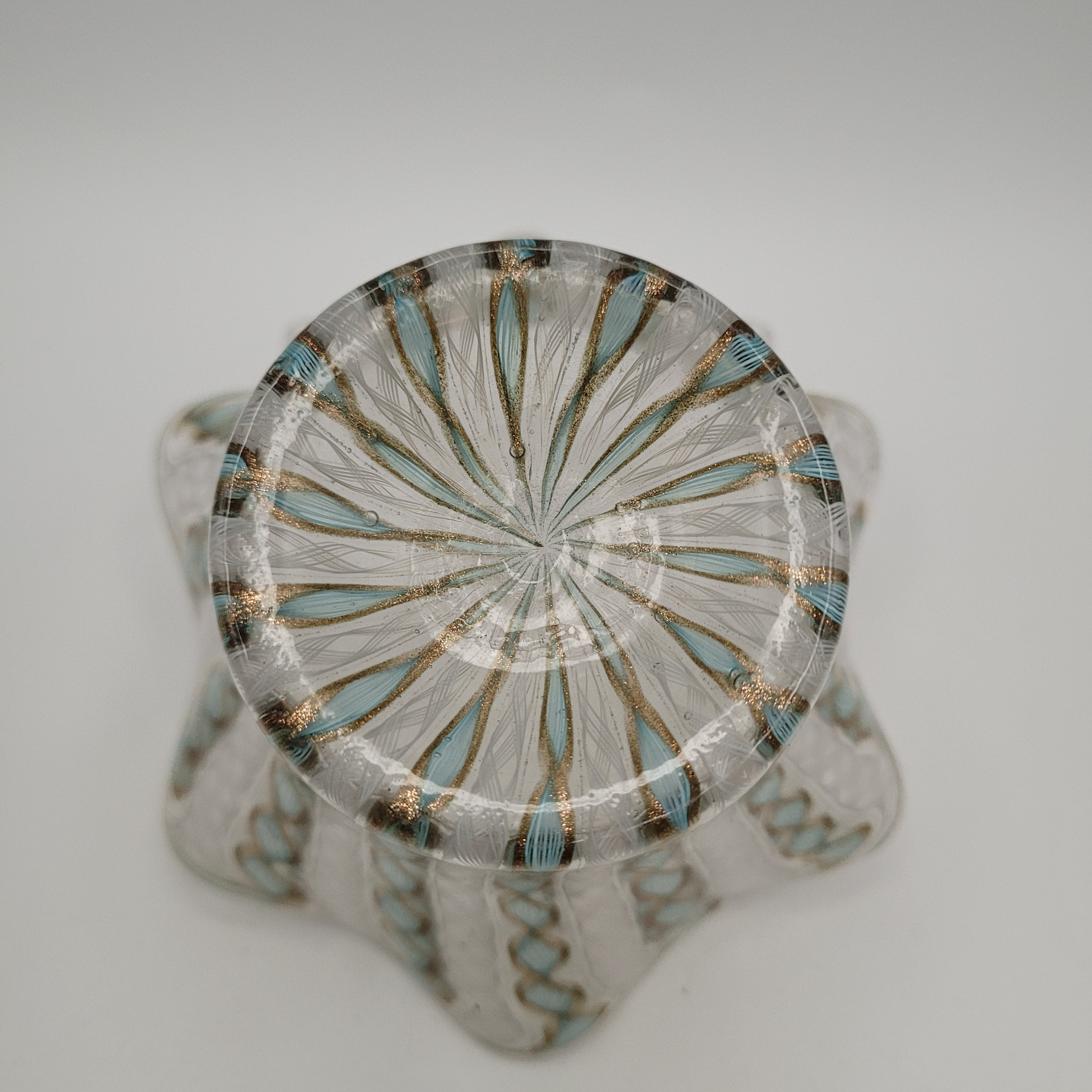 Unmarked Mid-Century Murano Filigrana Zanfirico Aventurine Glass Bowl.