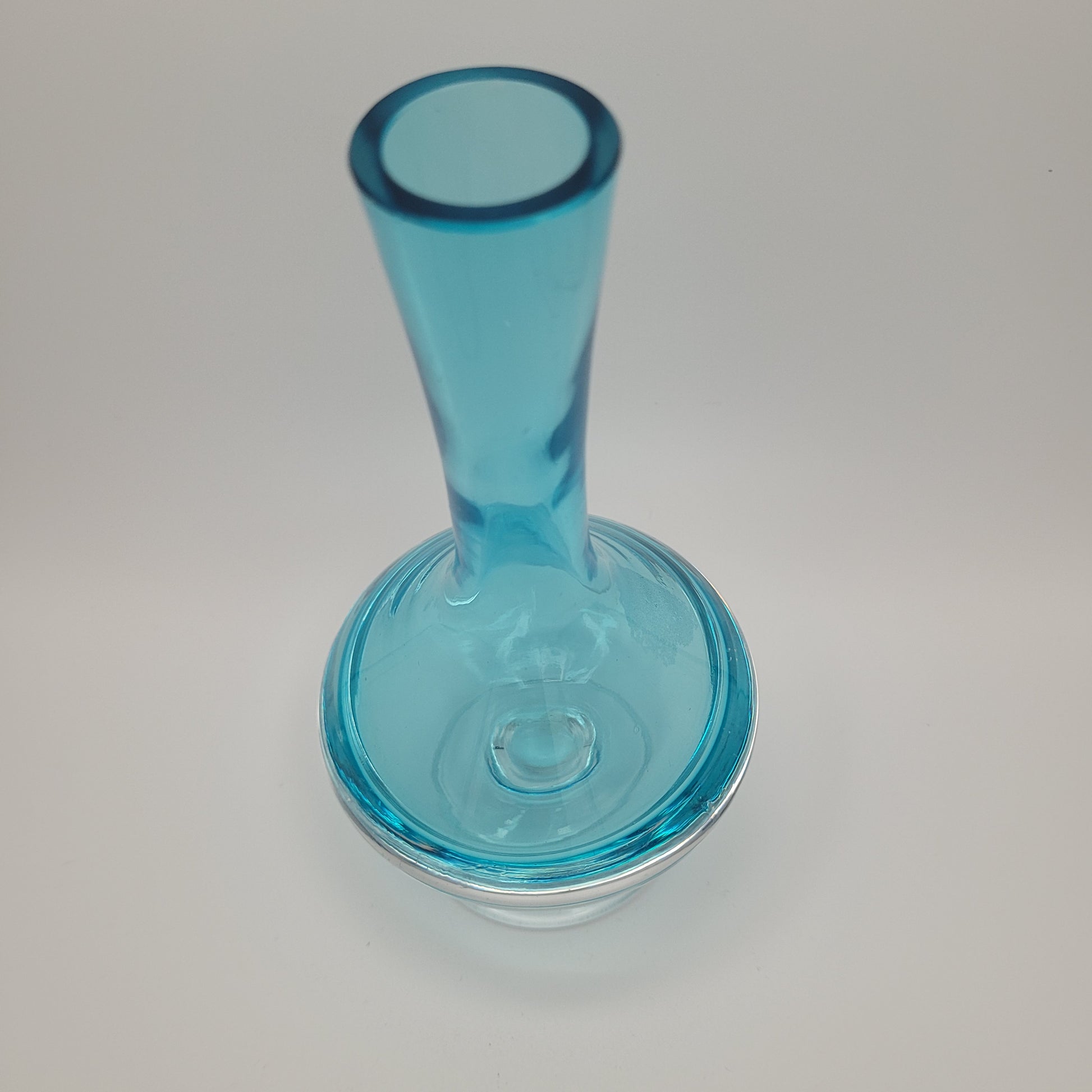 Scandinavian Art Glass Blue Sommerso footed Bud Vase.