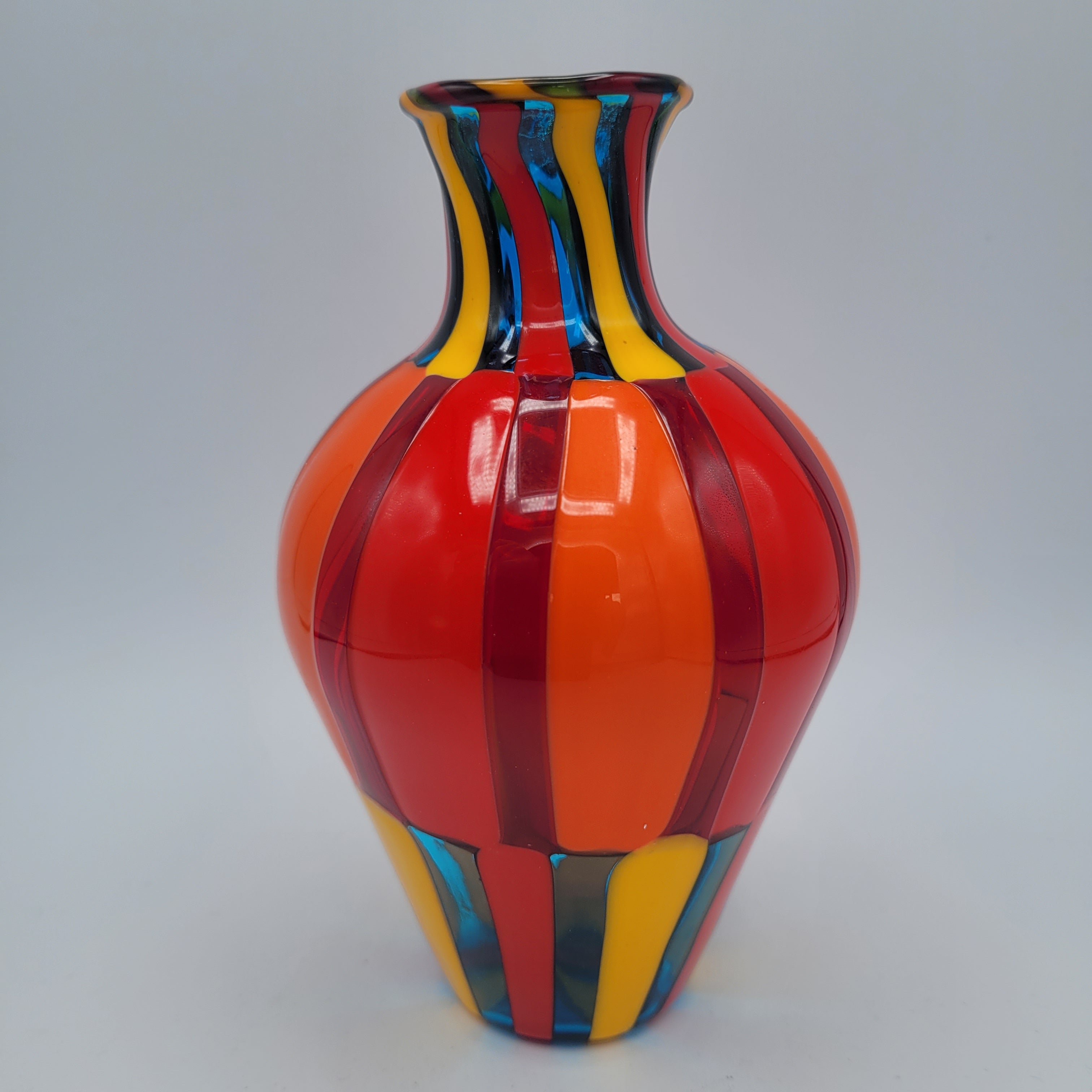 Vibrant Murano Pezzato Art Glass Vase by Angelo Ballarin, 😊 Signed & w/COA. museum quality.