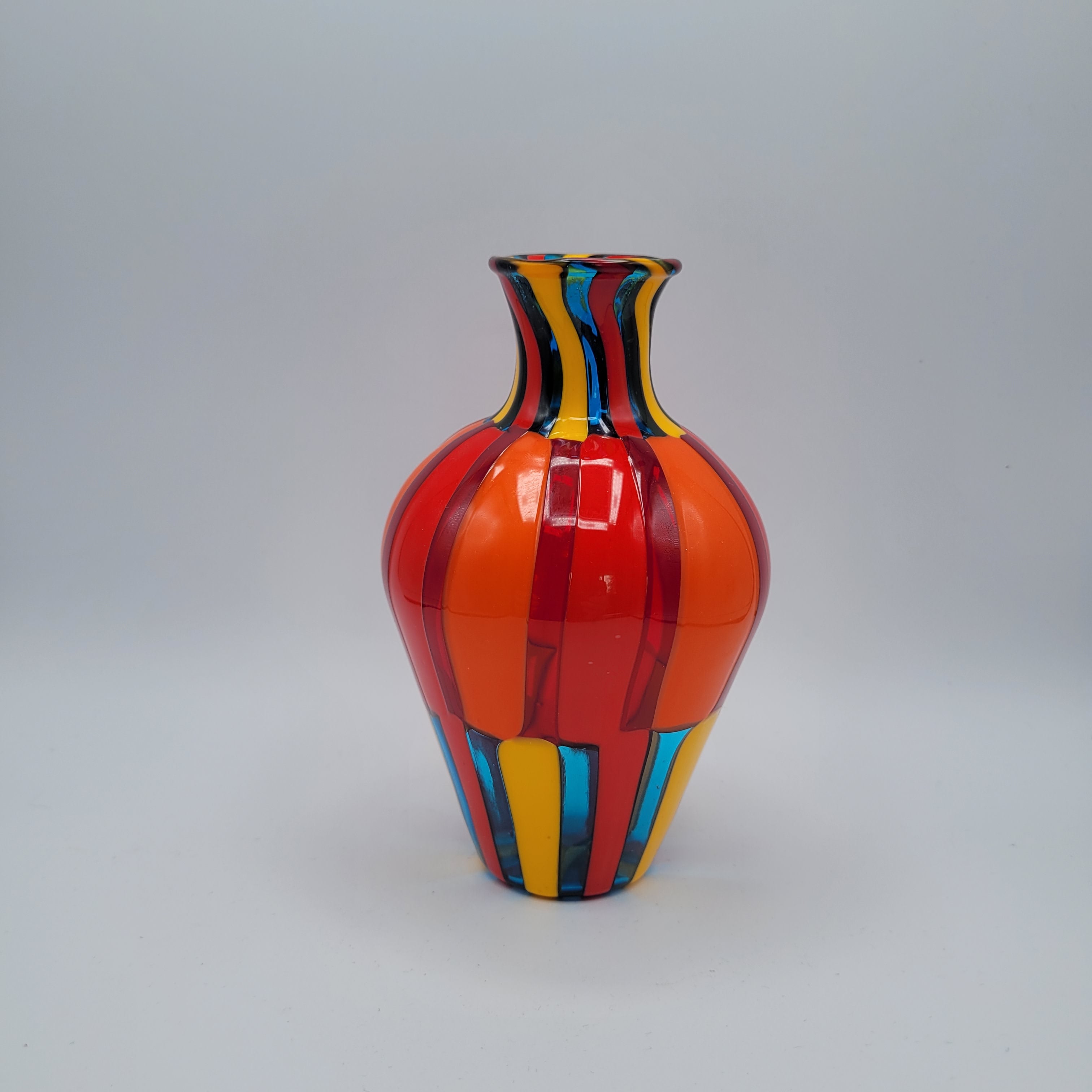 Vibrant Murano Pezzato Art Glass Vase by Angelo Ballarin, 😊 Signed & w/COA. museum quality.