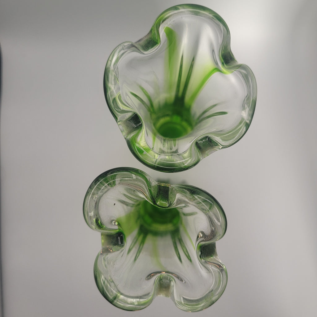 Pair of Vibrant Green Swung Vases. Likely American mid century Glassware - unmarked.