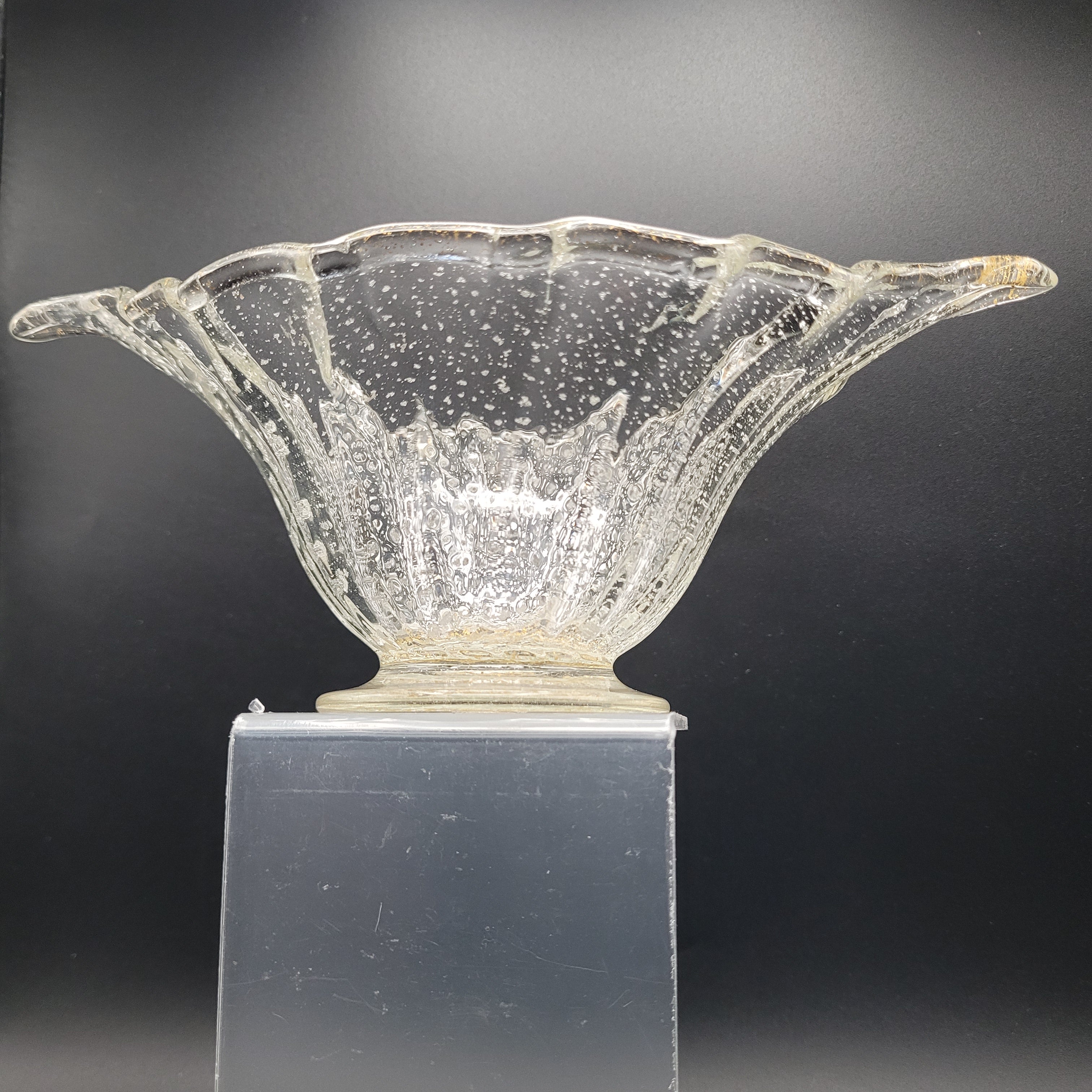 Mid-Century Bohemian Murano-Style Art Glass Bowl – Gold & Spatter Inclusion, Handblown (Unmarked)