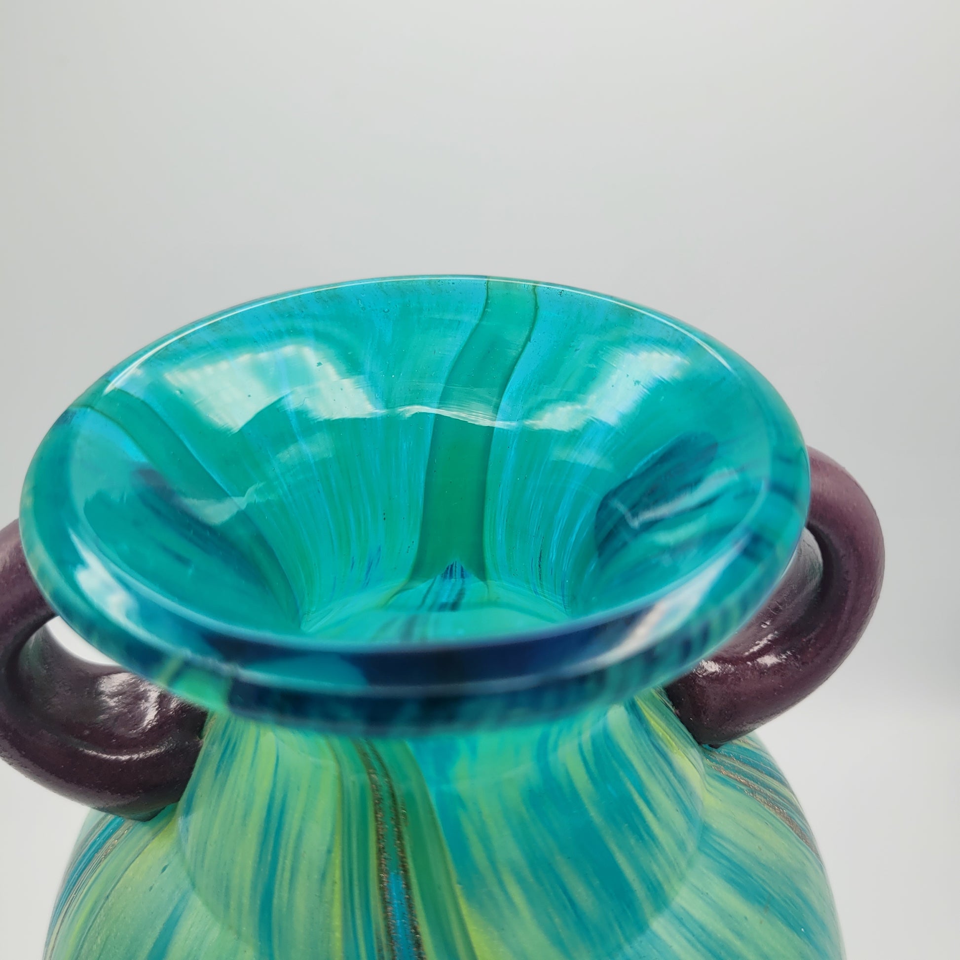 Dale Tiffany Favrile Art Glass Milano Amphora Teal-Blue Vase with Copper Aventurine Infusion