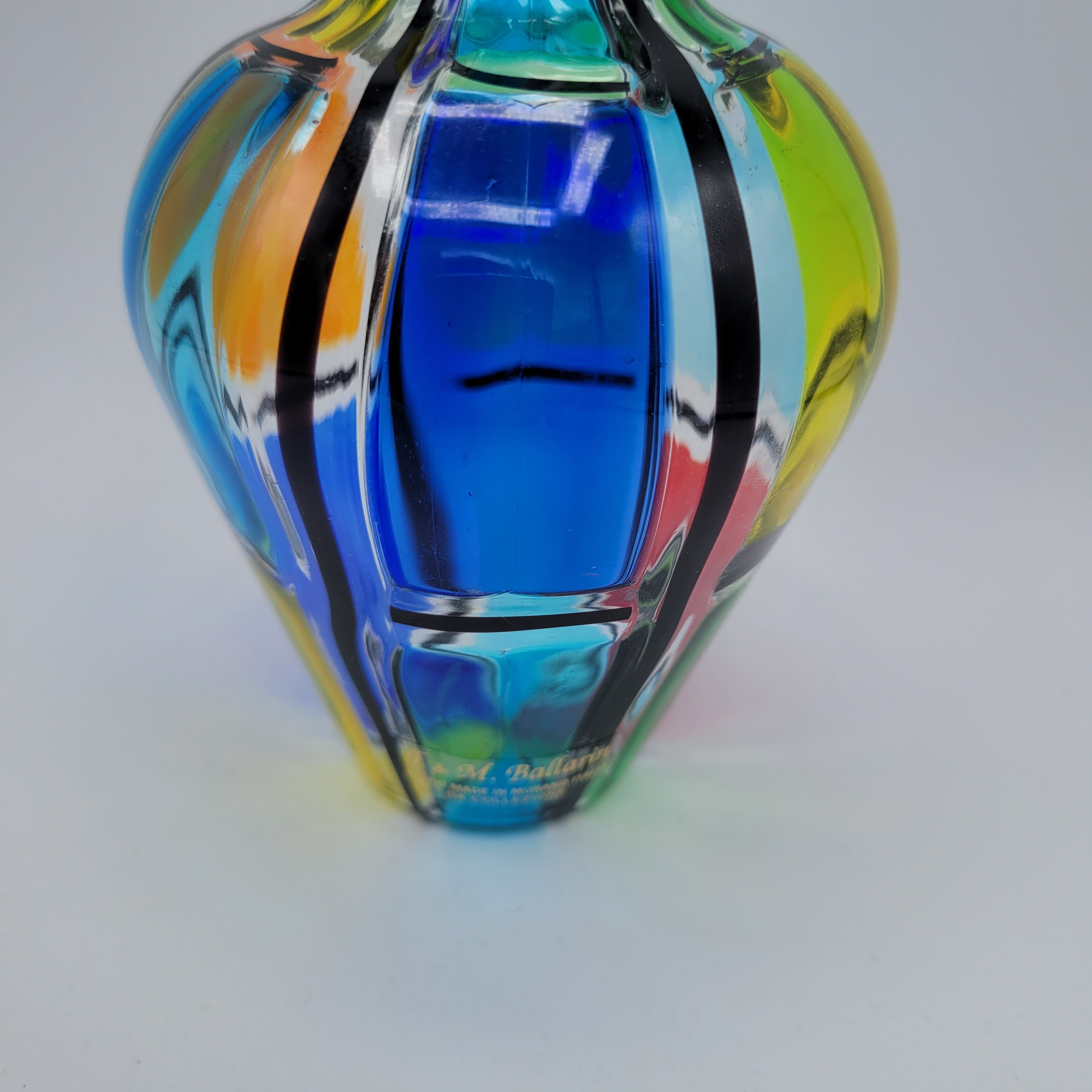 Angelo Ballarin "Carnevale Vase" from the F&M Ballarin studio. Signed, label, and certified Murano Pezzato Glass