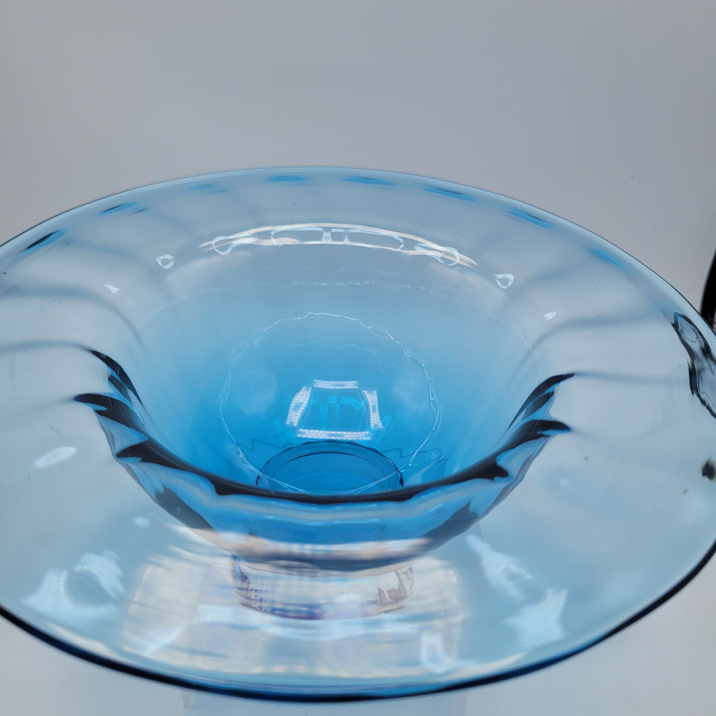 Hand-Blown Blue Footed Studio Art Glass Bowl — Bohemian, c.1960s–70s