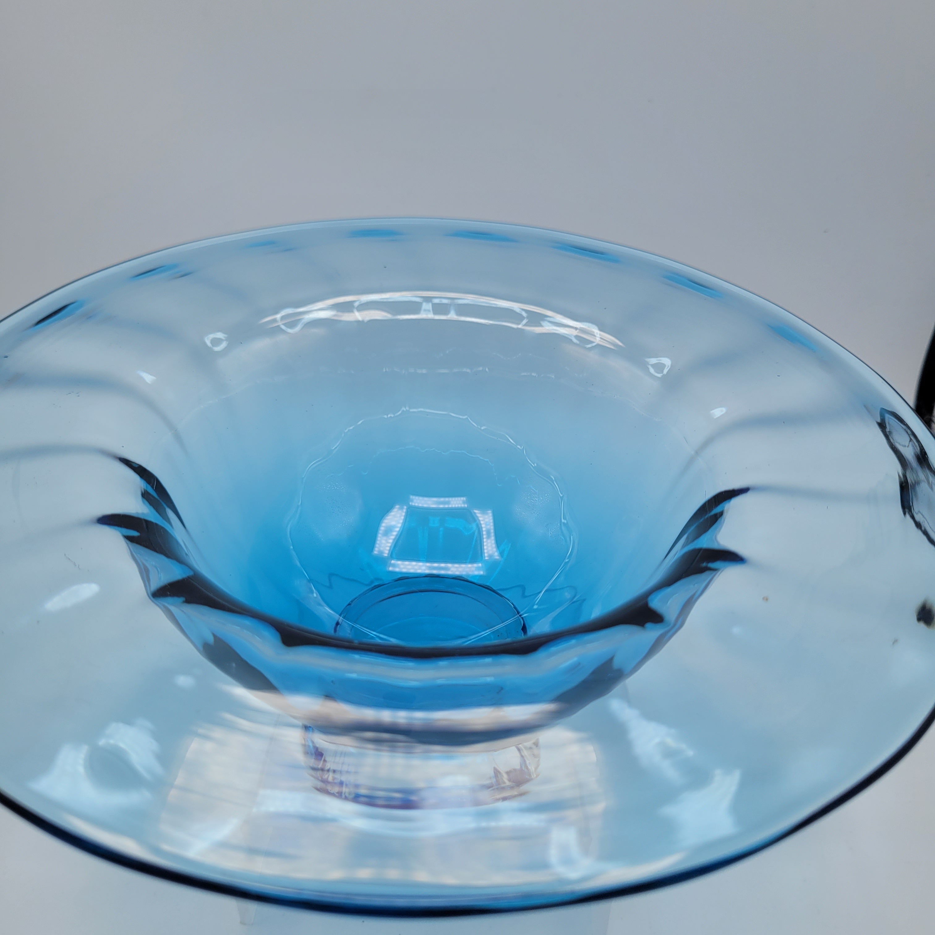 Hand-Blown Blue Footed Studio Art Glass Bowl — Bohemian, c.1960s–70s