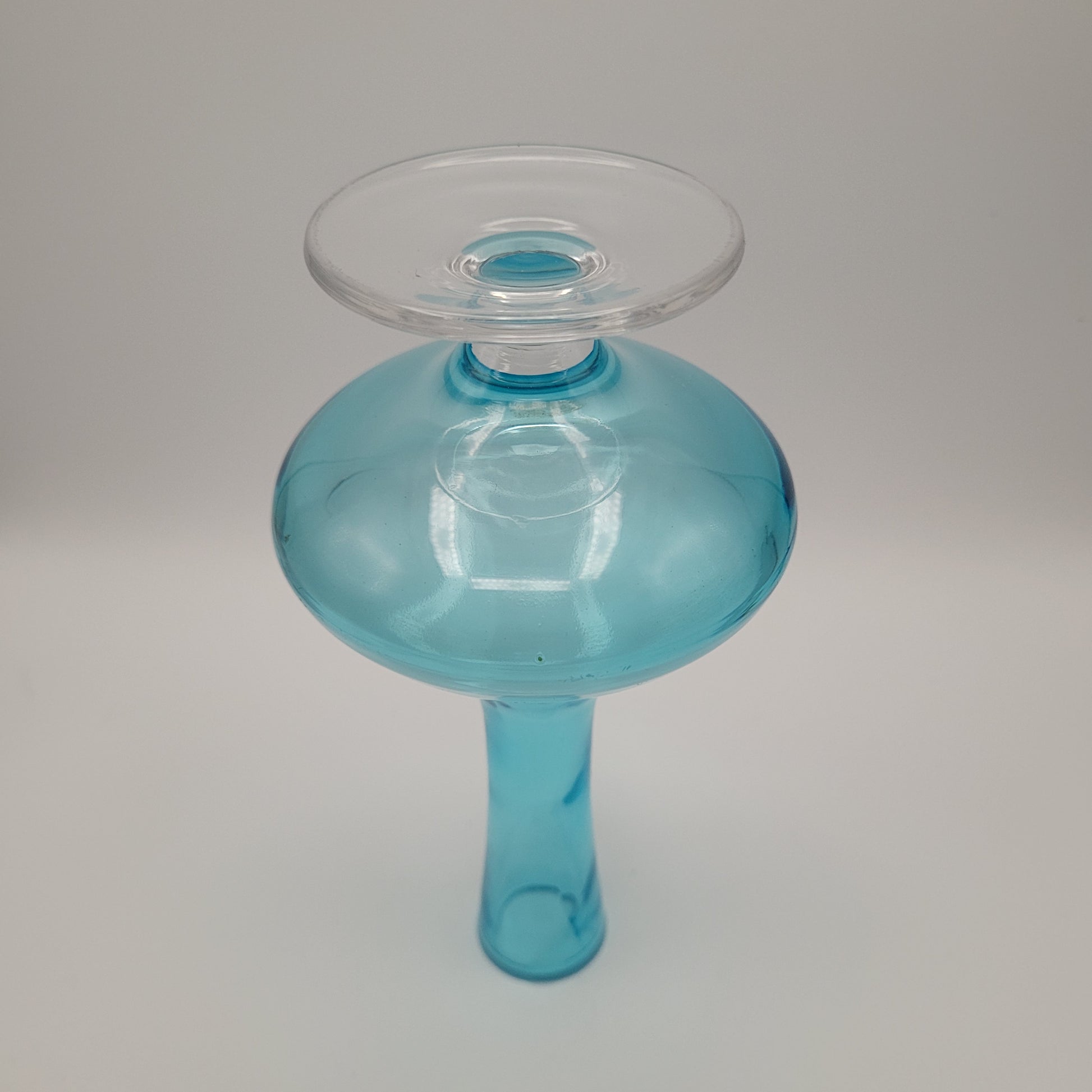 Scandinavian Art Glass Blue Sommerso footed Bud Vase.