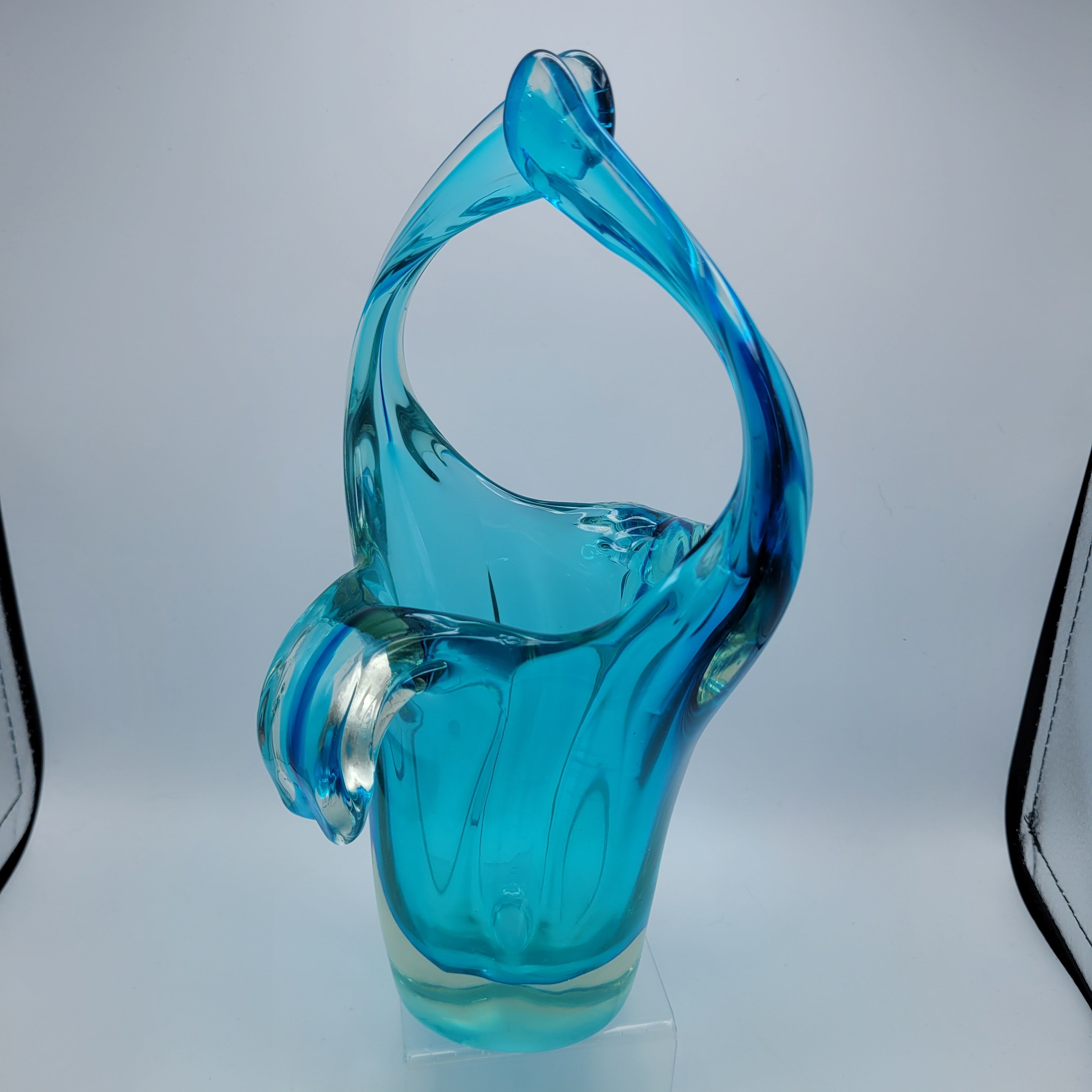 Sommerso Glass Basket Vase – Turquoise & Aqua, Likely Murano, in the Manner of Seguso Vetri d’Arte, c.1960s