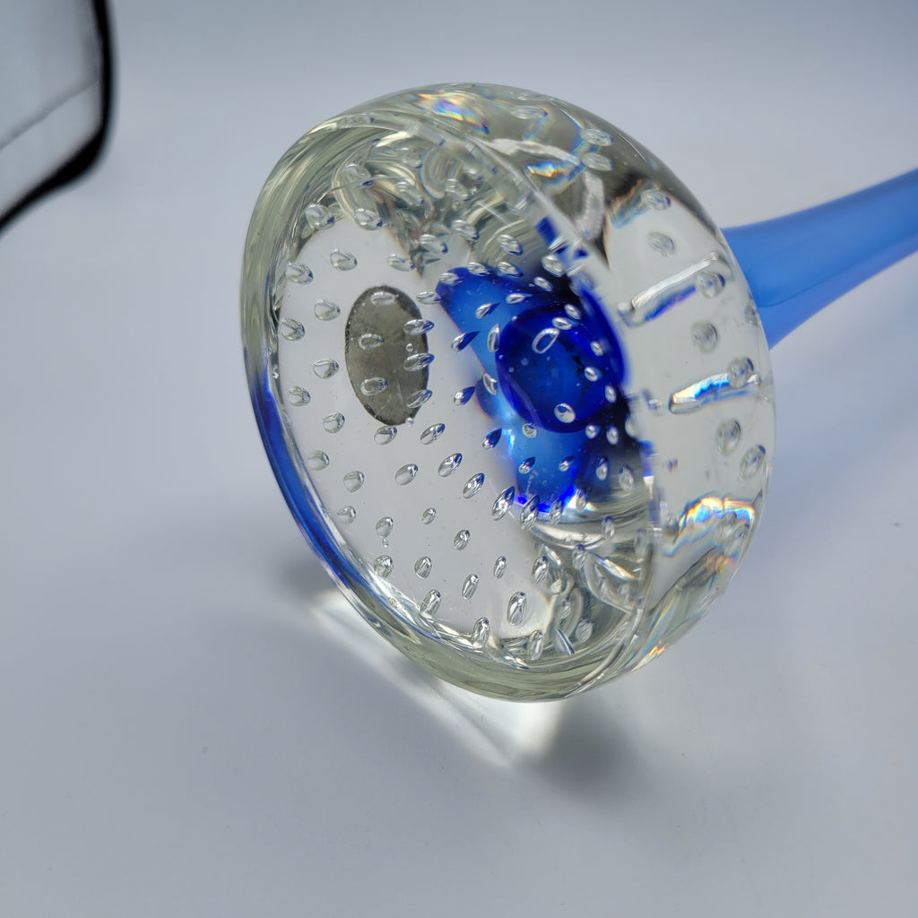 Tall Swedish Art Glass Pulpit Vase — Cobalt Blue with Controlled-Bubble Base, 35 cm tall