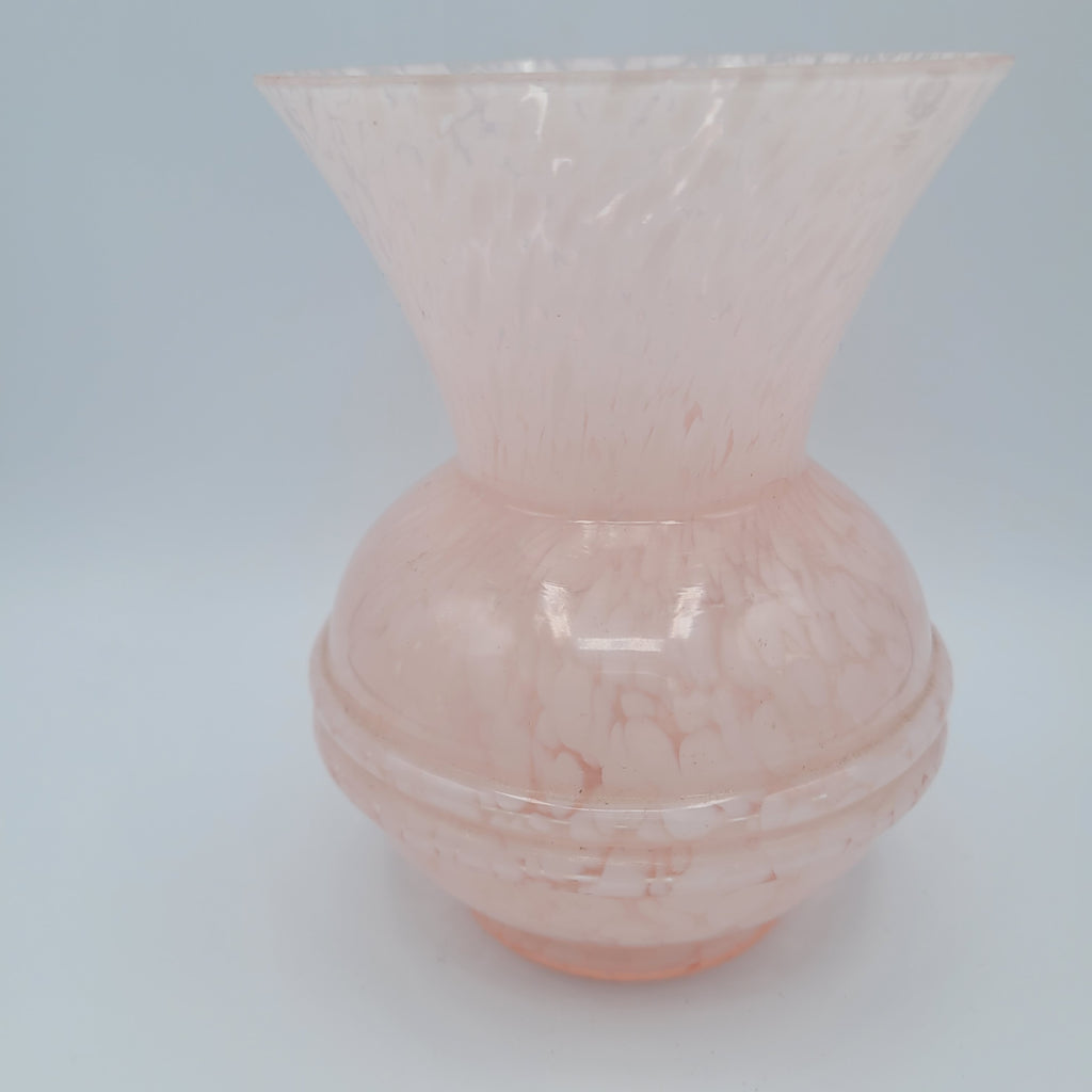 Vintage MCM pink speckled hand-blown Art Glass Vase.