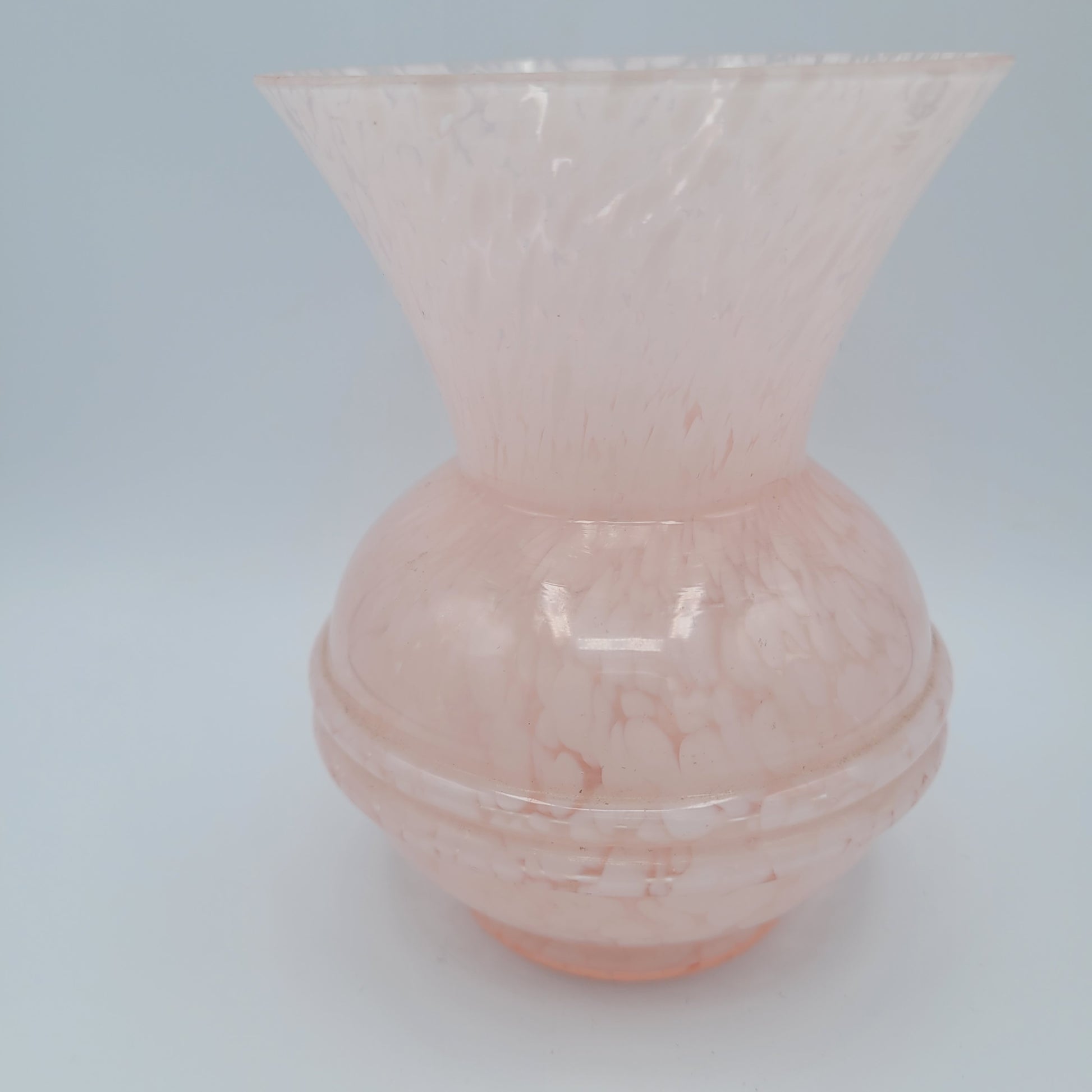 Vintage MCM pink speckled hand-blown Art Glass Vase.