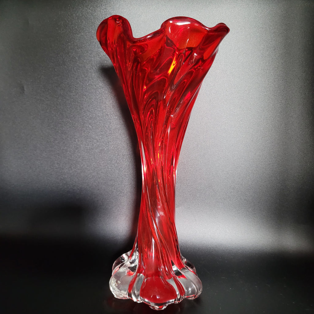 Mid-Century Czech Red Crystal Art Glass Vase, Attributed to Josef Hospodka for Chribska, c. 1970s