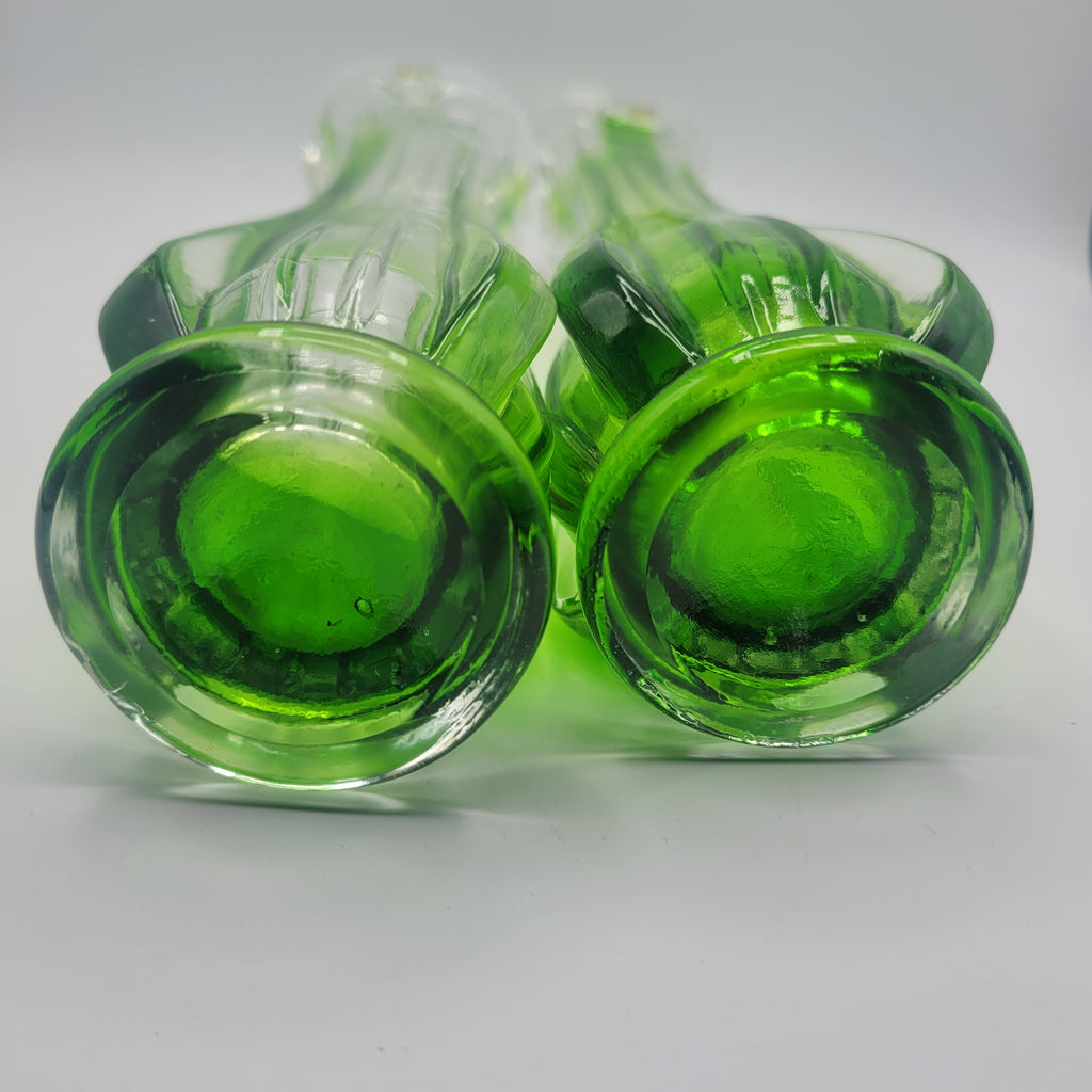 Pair of Vibrant Green Swung Vases. Likely American mid century Glassware - unmarked.