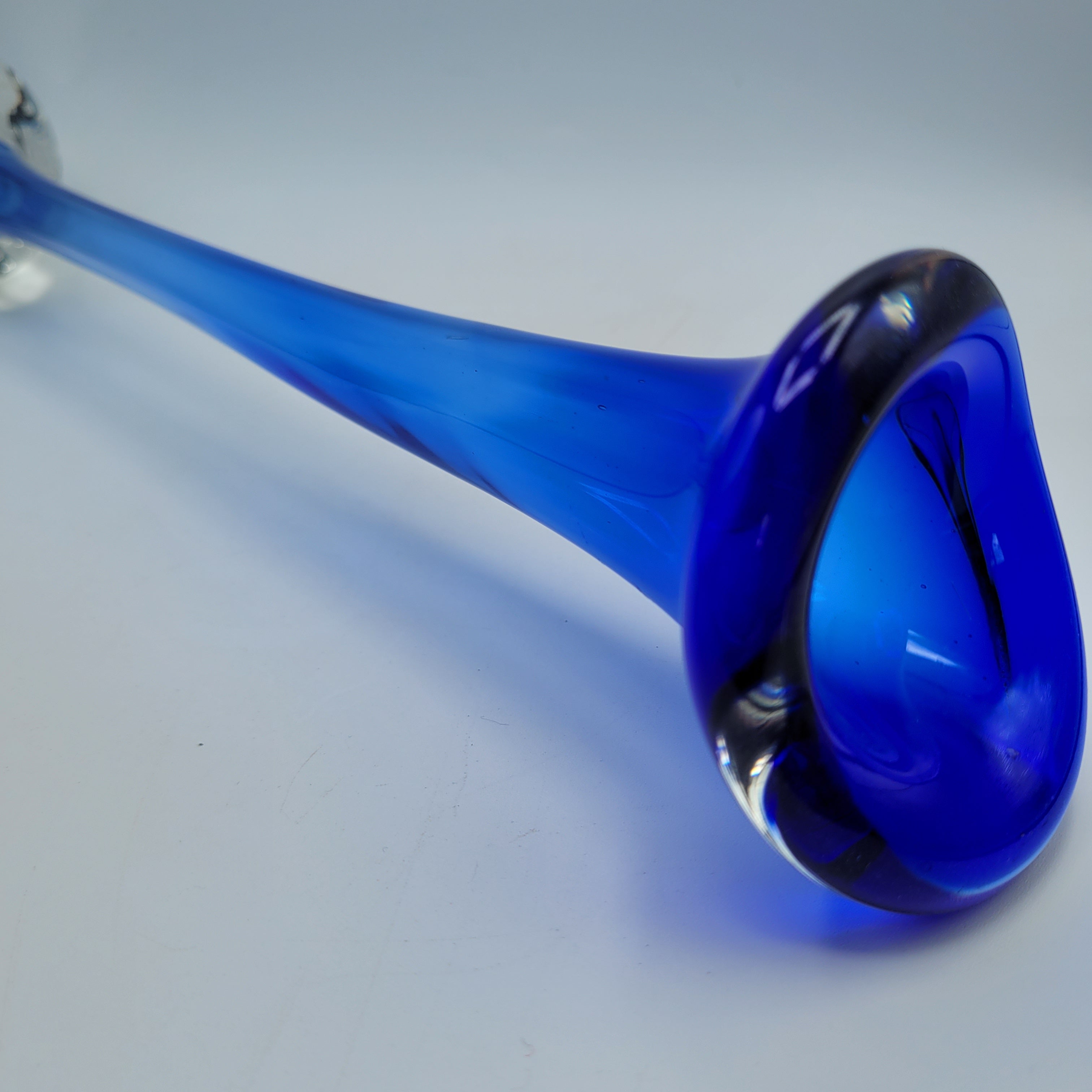 Tall Swedish Art Glass Pulpit Vase — Cobalt Blue with Controlled-Bubble Base, 35 cm tall