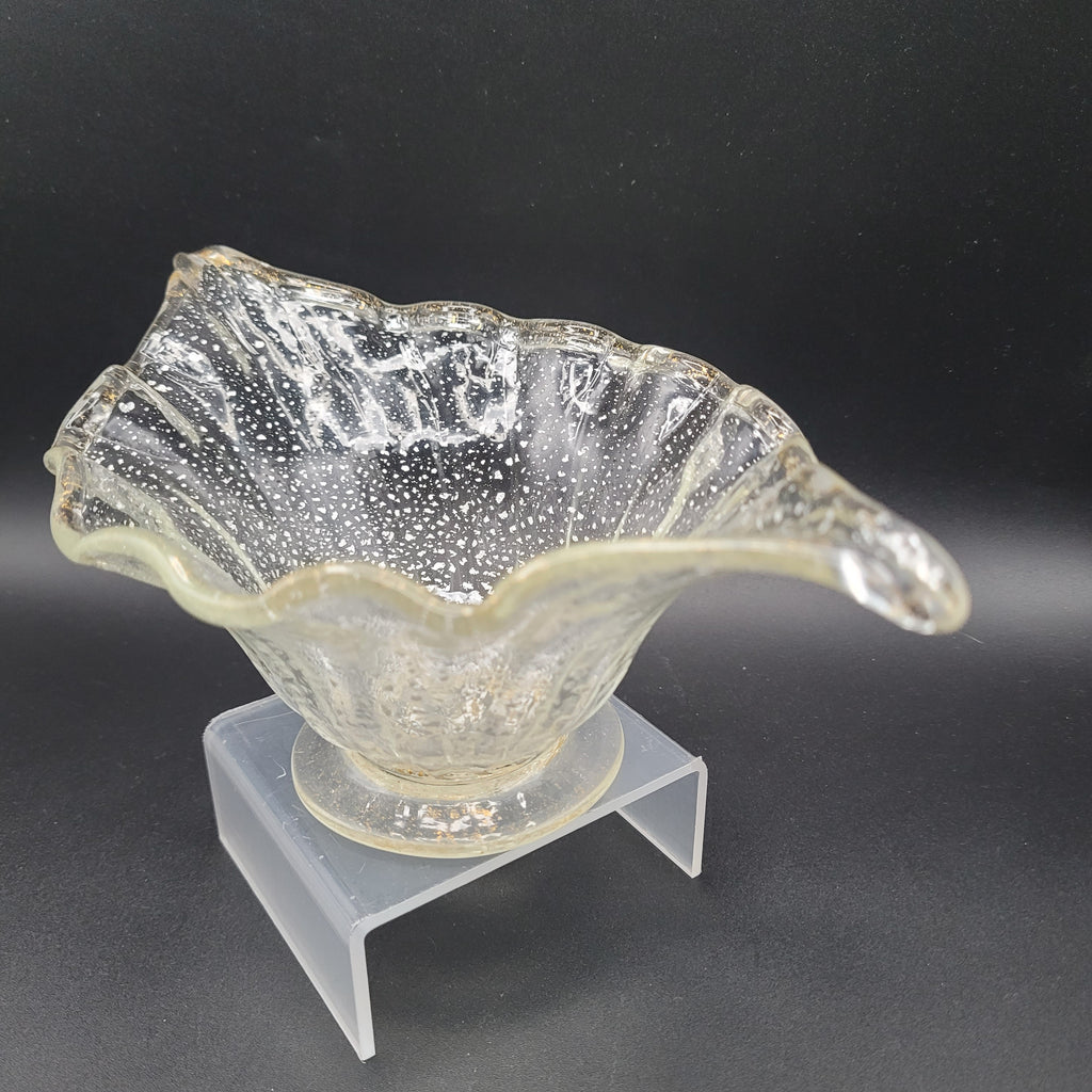 Mid-Century Bohemian Murano-Style Art Glass Bowl – Gold & Spatter Inclusion, Handblown (Unmarked)