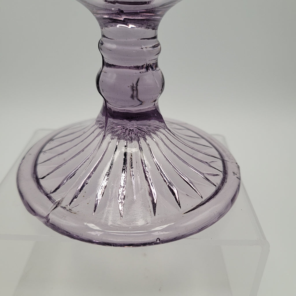 Amethyst Pressed Glass Pedestal Vase – 28cm Tall, Diamond & Fan Pattern, c.1930s–50s British