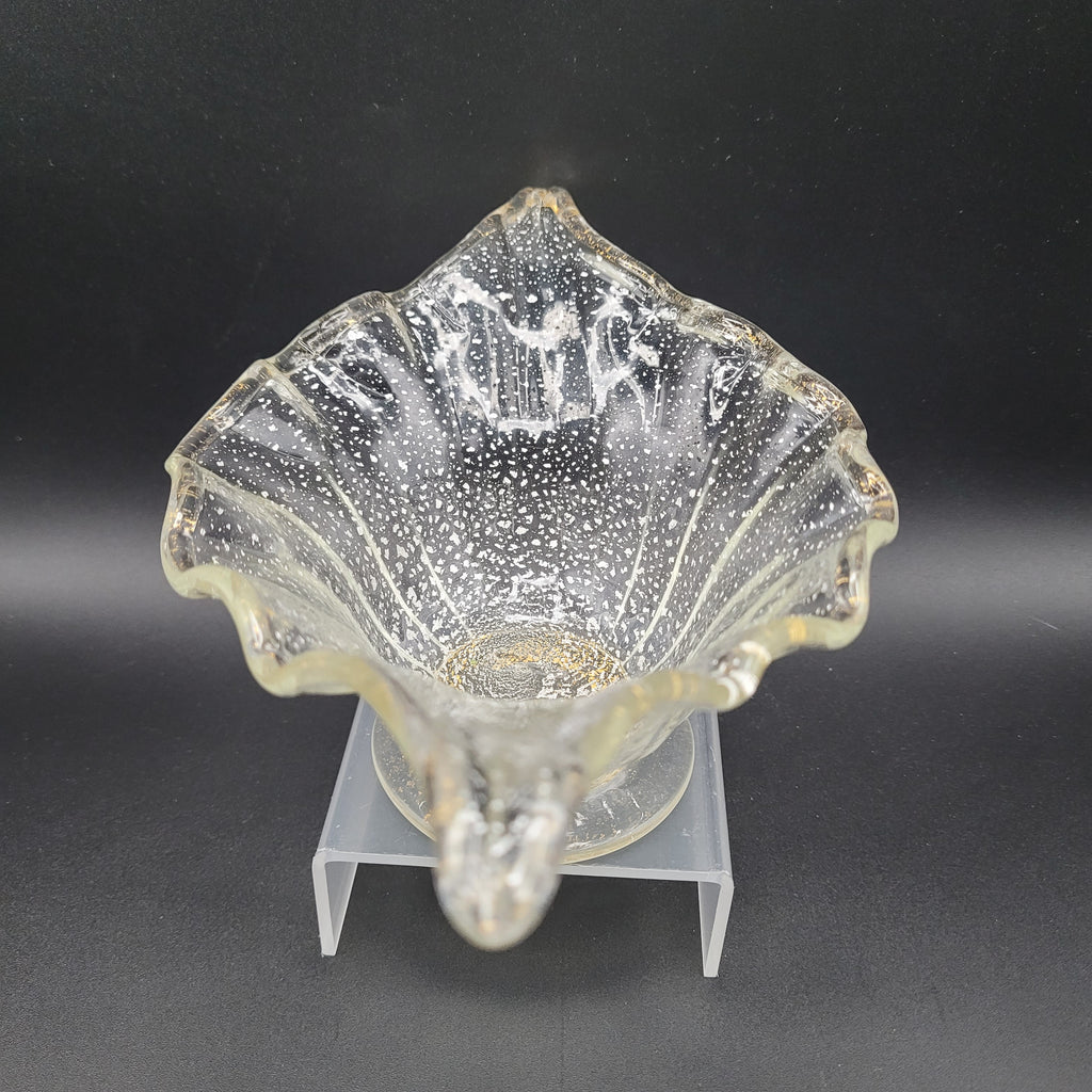 Mid-Century Bohemian Murano-Style Art Glass Bowl – Gold & Spatter Inclusion, Handblown (Unmarked)