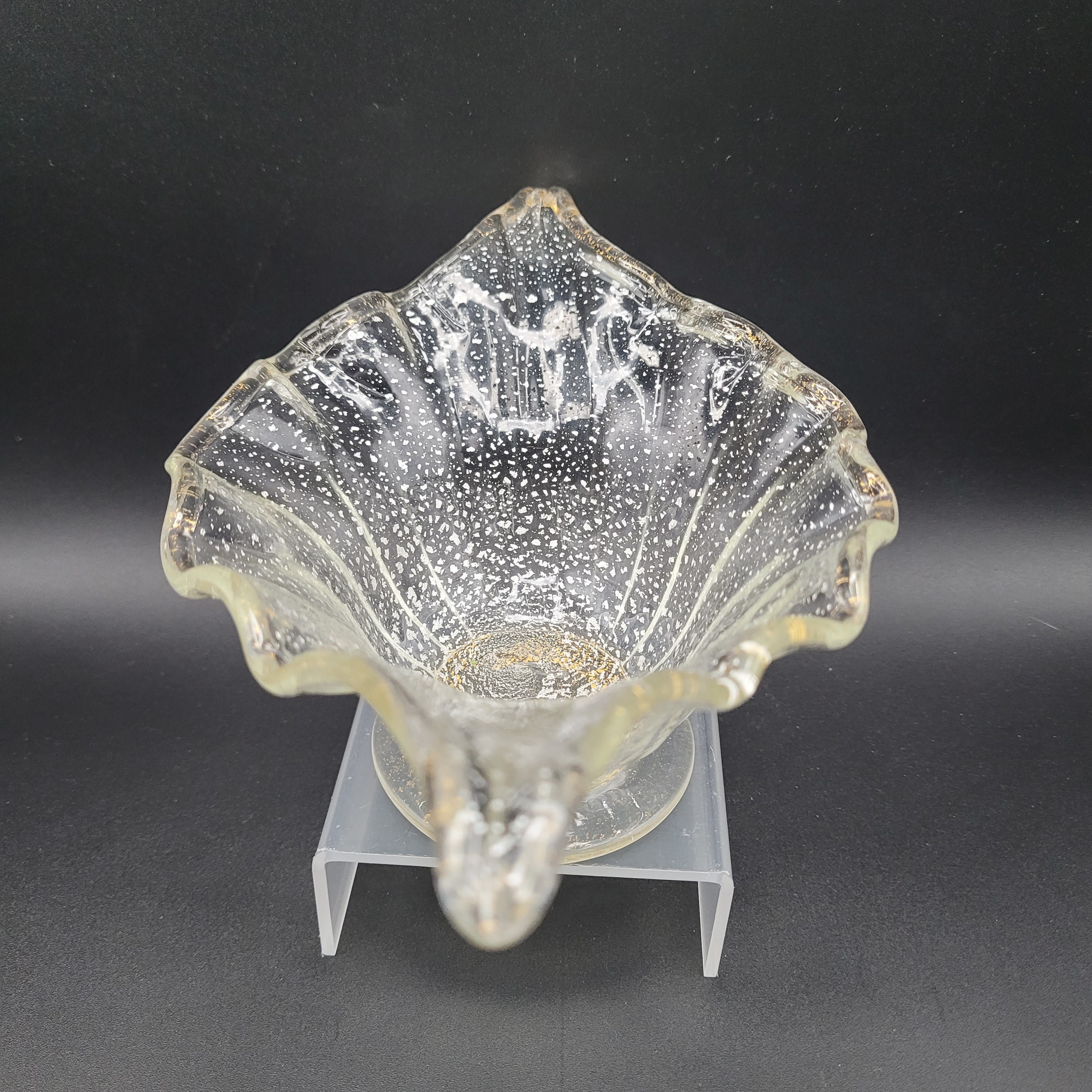 Mid-Century Bohemian Murano-Style Art Glass Bowl – Gold & Spatter Inclusion, Handblown (Unmarked)