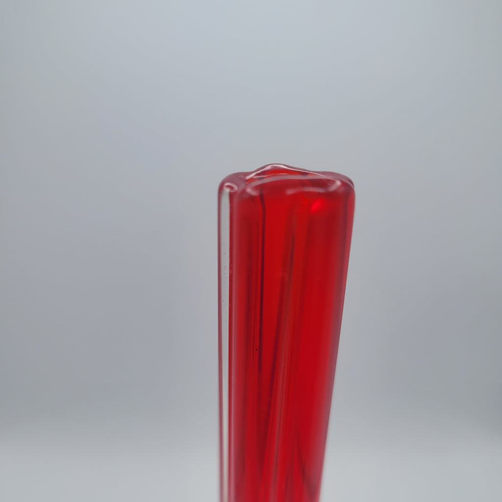 Tall Red Cased Glass Bud Vase — Mid-Century Modern Elegance (28 cm)