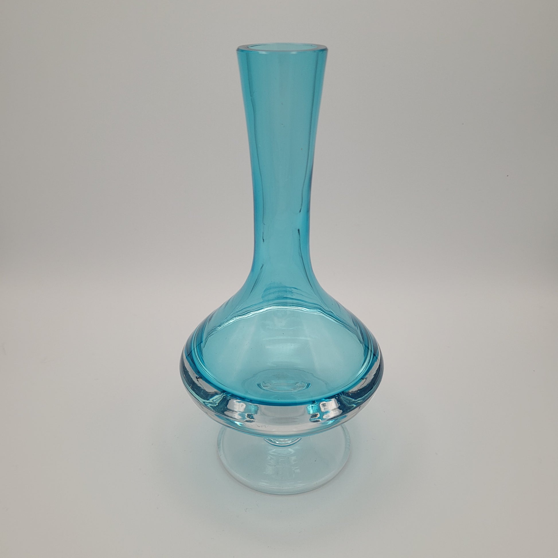 Scandinavian Art Glass Blue Sommerso footed Bud Vase.