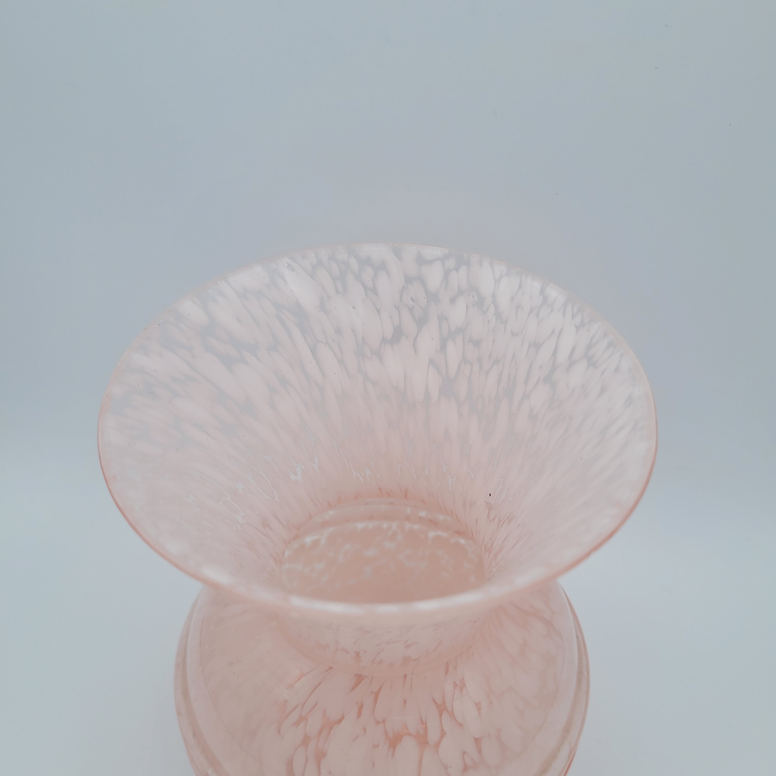 Vintage MCM pink speckled hand-blown Art Glass Vase.