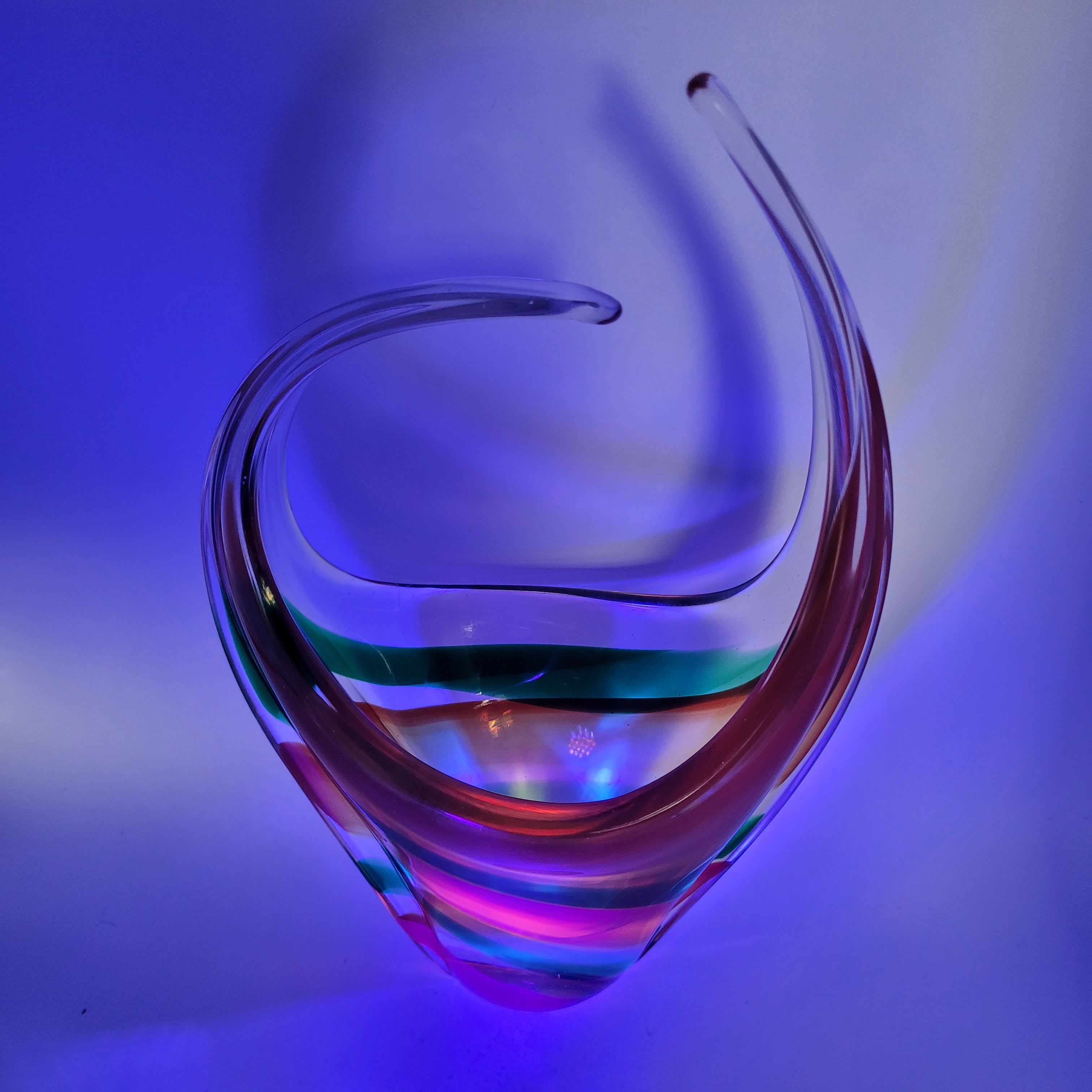 MCM Viartec THF Spanish Art glass sculpture in the Murano tradition, Hand-blown, Vibrant Colour circa 1960s...selenium pinks that glows in UV light.